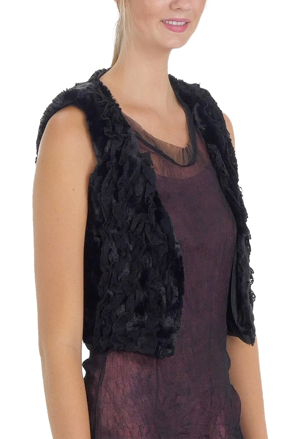 Faux Fur Lace Trimmed Mini Bolero Vest - Shop Lev