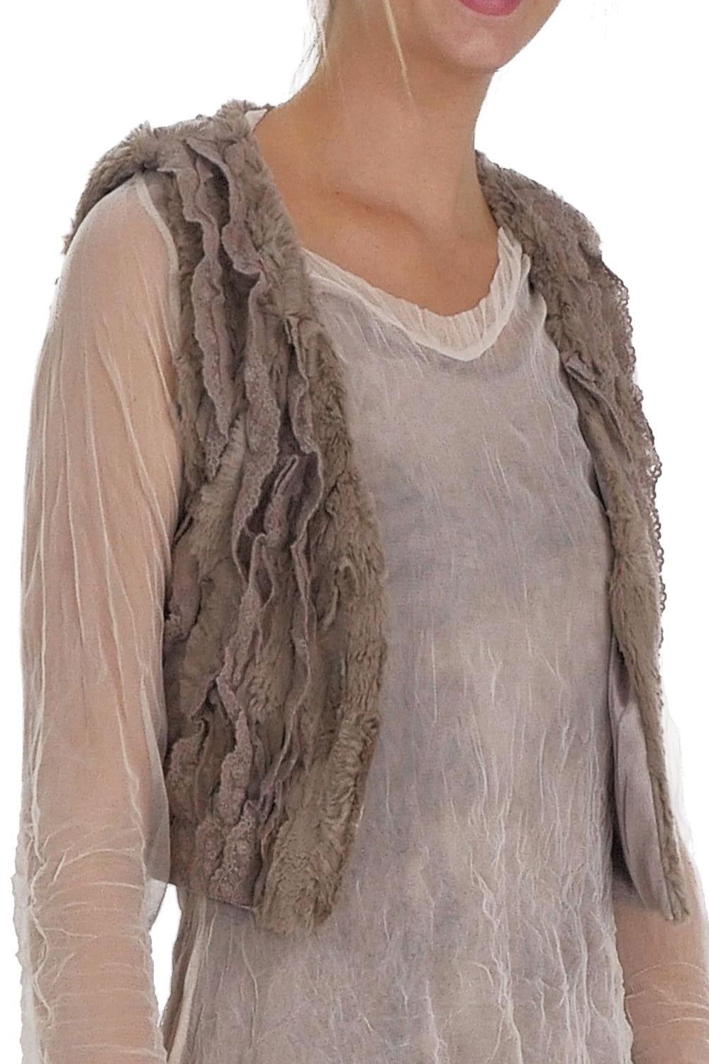 Faux Fur Lace Trimmed Mini Bolero Vest - Shop Lev
