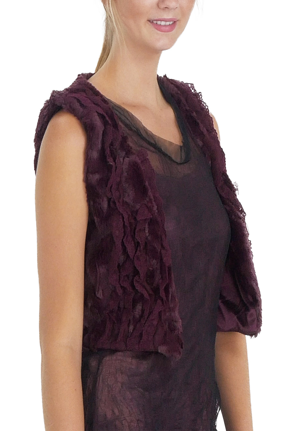 Faux Fur Lace Trimmed Mini Bolero Vest - Shop Lev