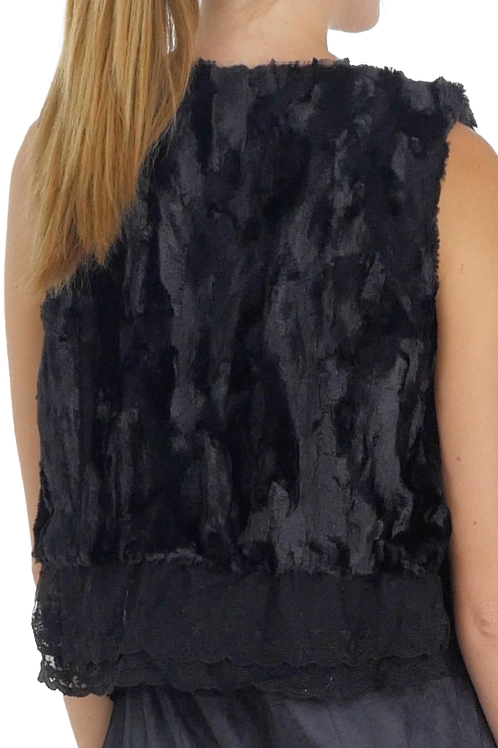 Faux Fur Mini Bolero Vest with Lace Around - Shop Lev