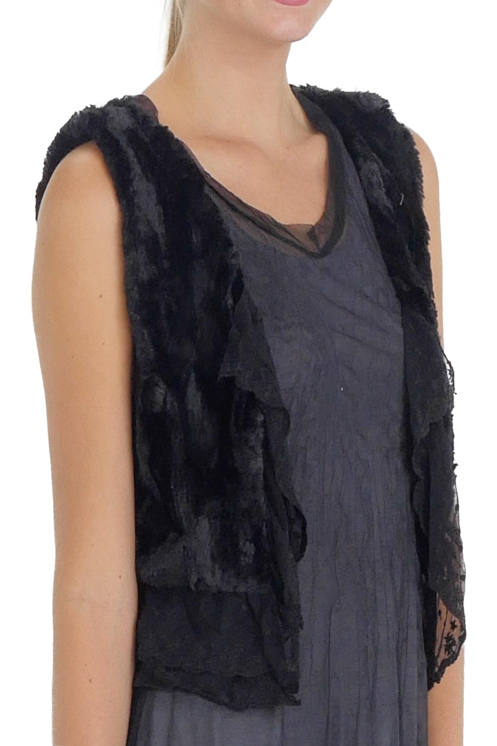 Faux Fur Mini Bolero Vest with Lace Around - Shop Lev
