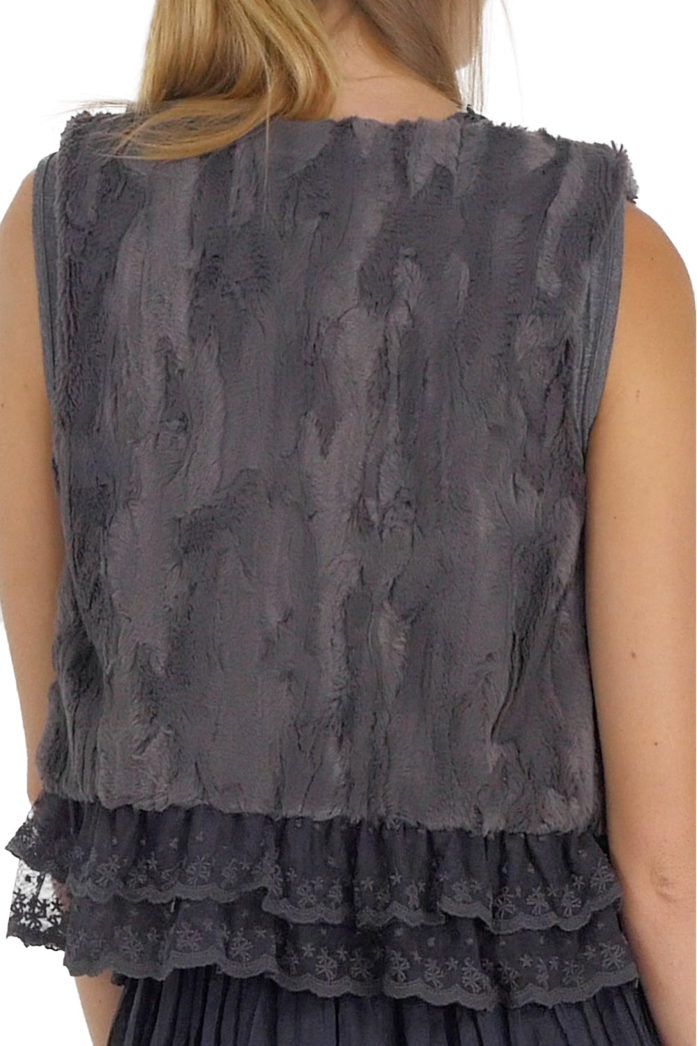 Faux Fur Mini Bolero Vest with Lace Around - Shop Lev