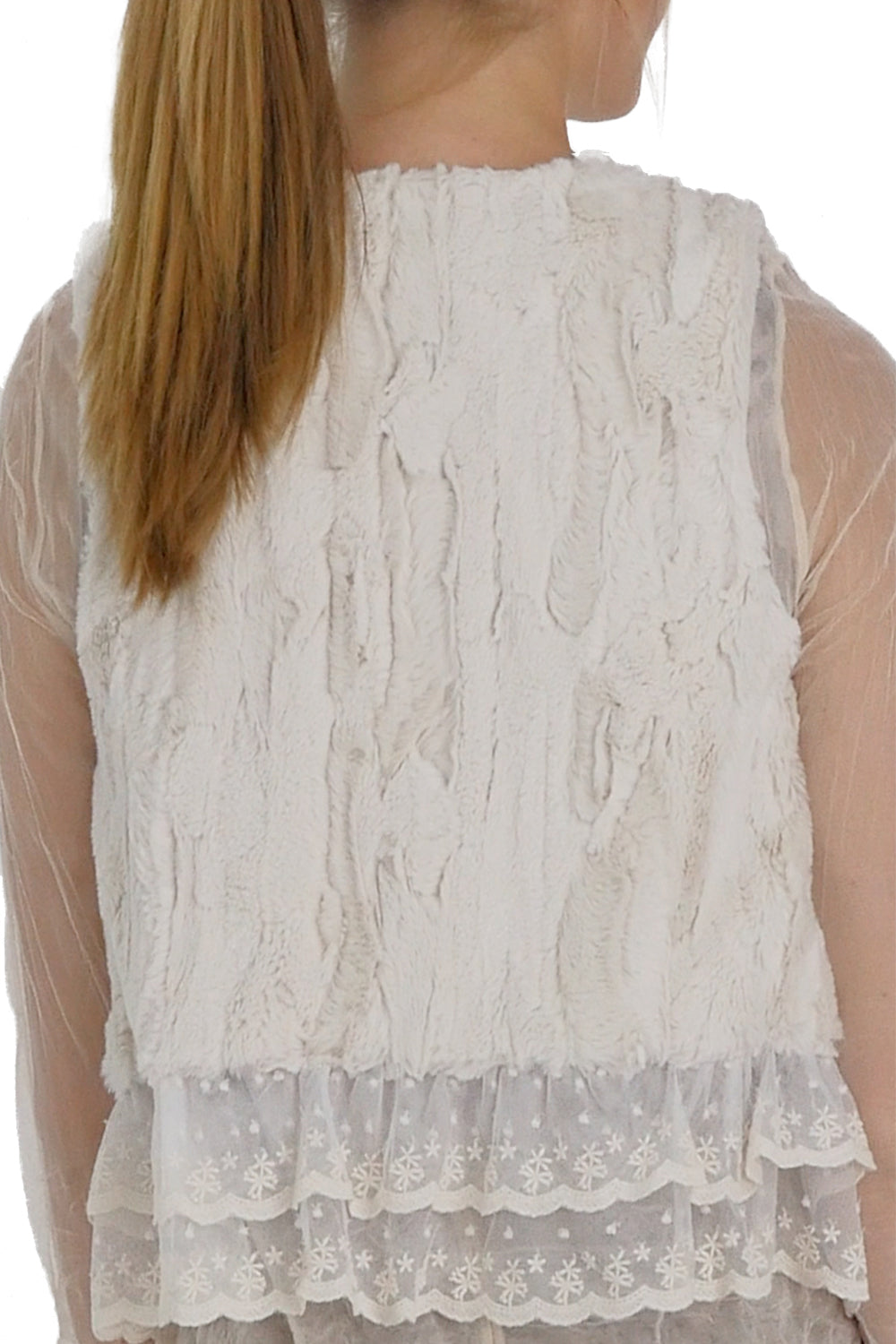Faux Fur Mini Bolero Vest with Lace Around - Shop Lev