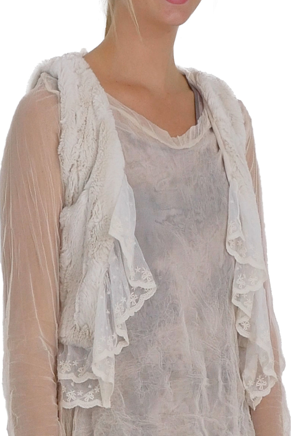 Faux Fur Mini Bolero Vest with Lace Around - Shop Lev