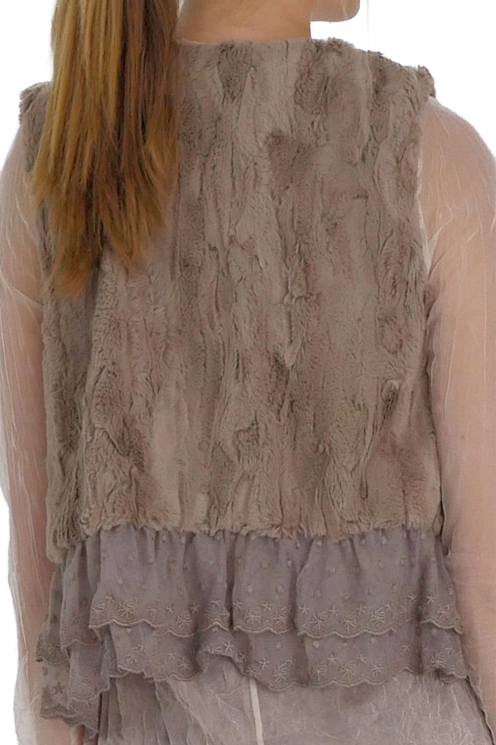 Faux Fur Mini Bolero Vest with Lace Around - Shop Lev