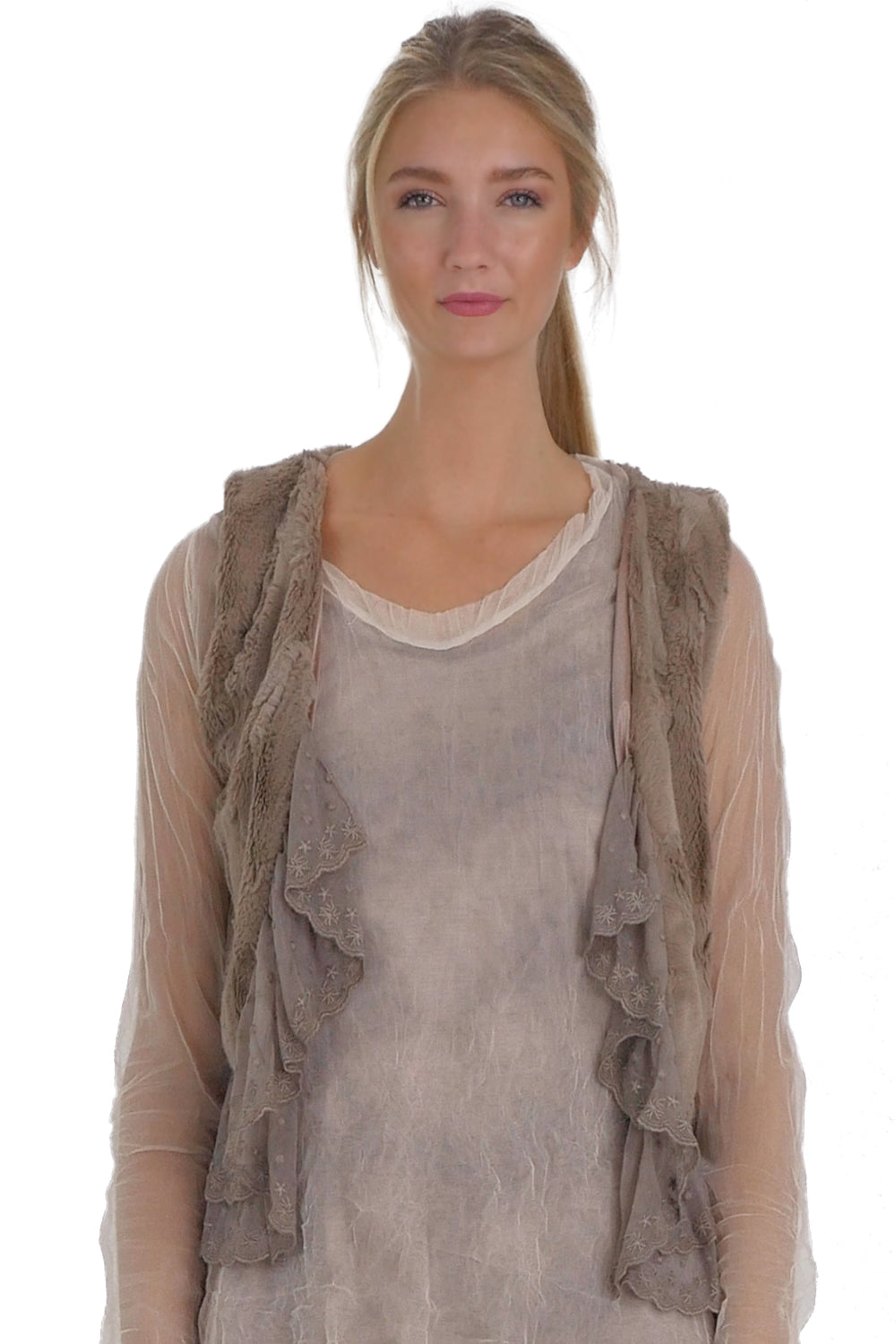 Faux Fur Mini Bolero Vest with Lace Around - Shop Lev