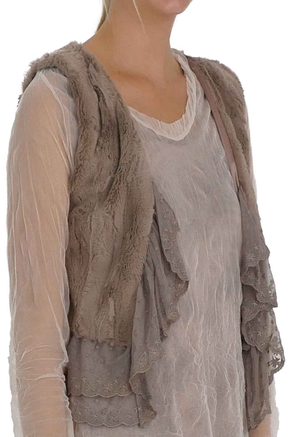 Faux Fur Mini Bolero Vest with Lace Around - Shop Lev