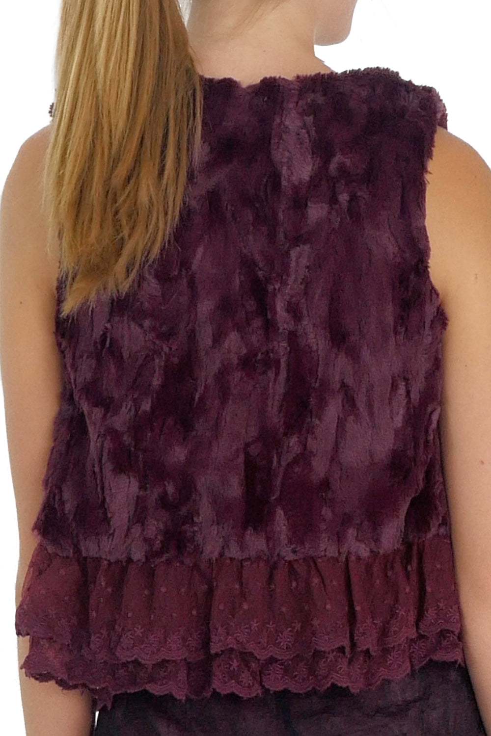 Faux Fur Mini Bolero Vest with Lace Around - Shop Lev
