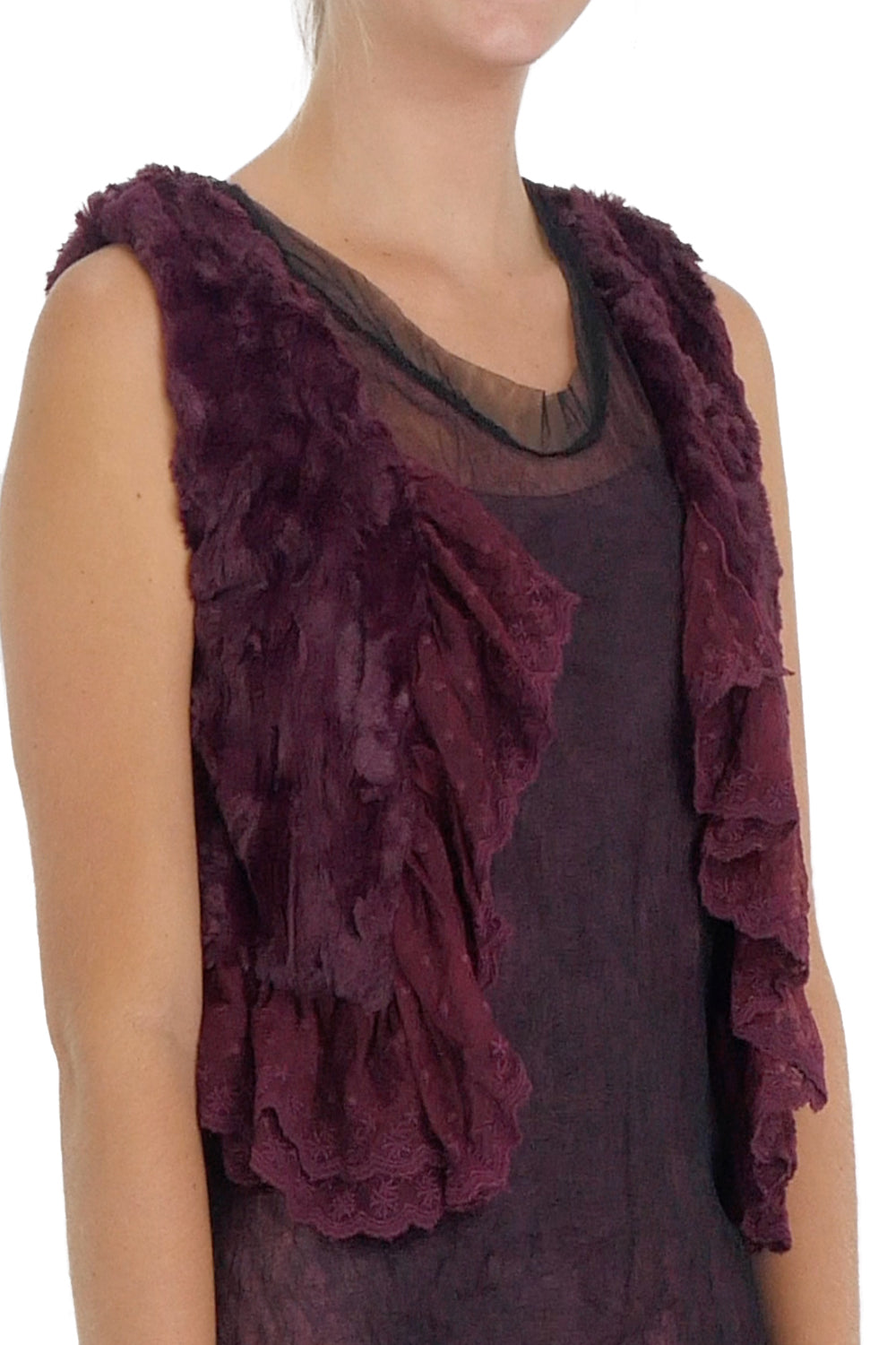 Faux Fur Mini Bolero Vest with Lace Around - Shop Lev