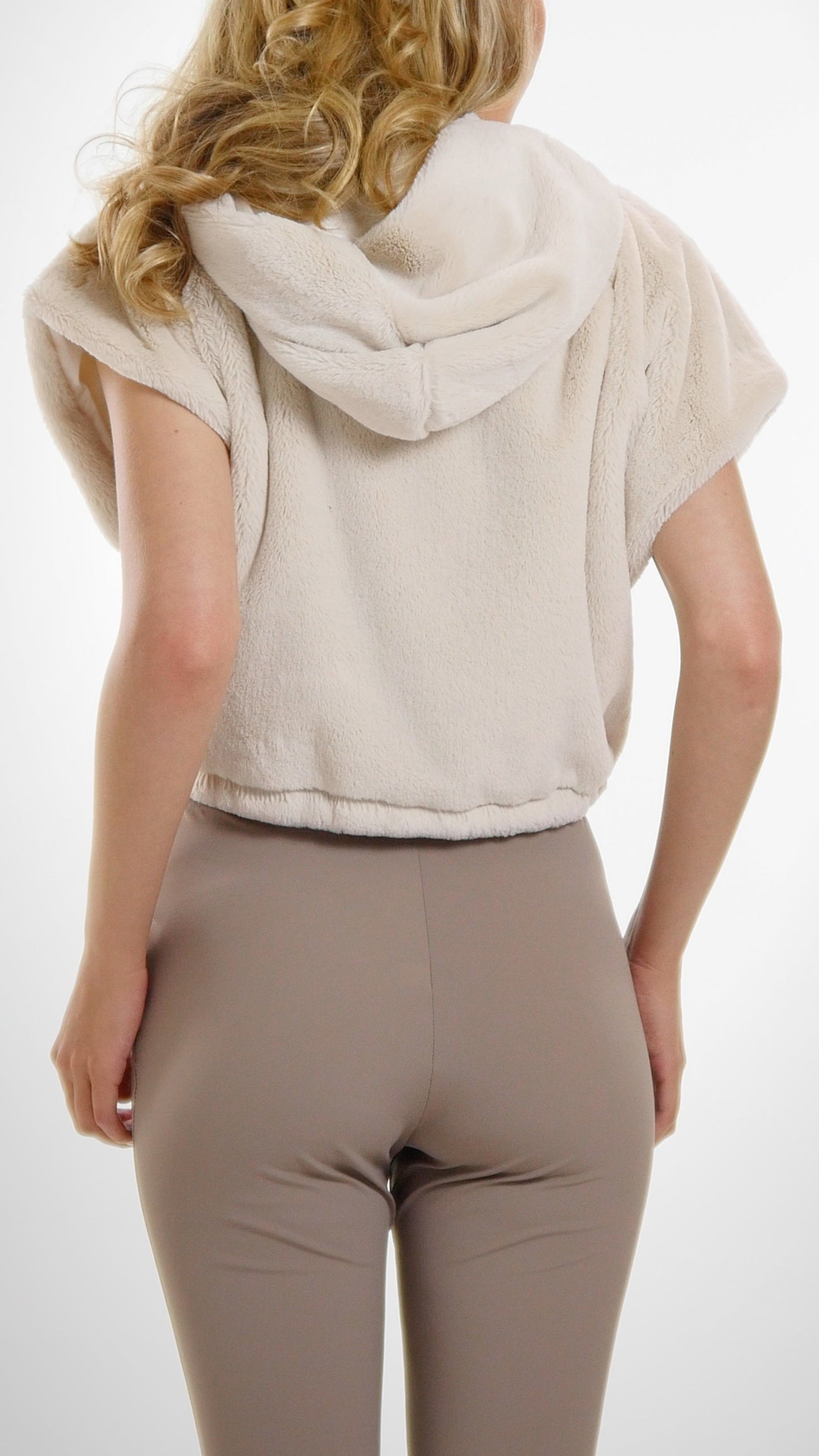 Cropped Faux Fur Casual Hoodie Short Sleeve Zip-up Jacket - Shop Lev
