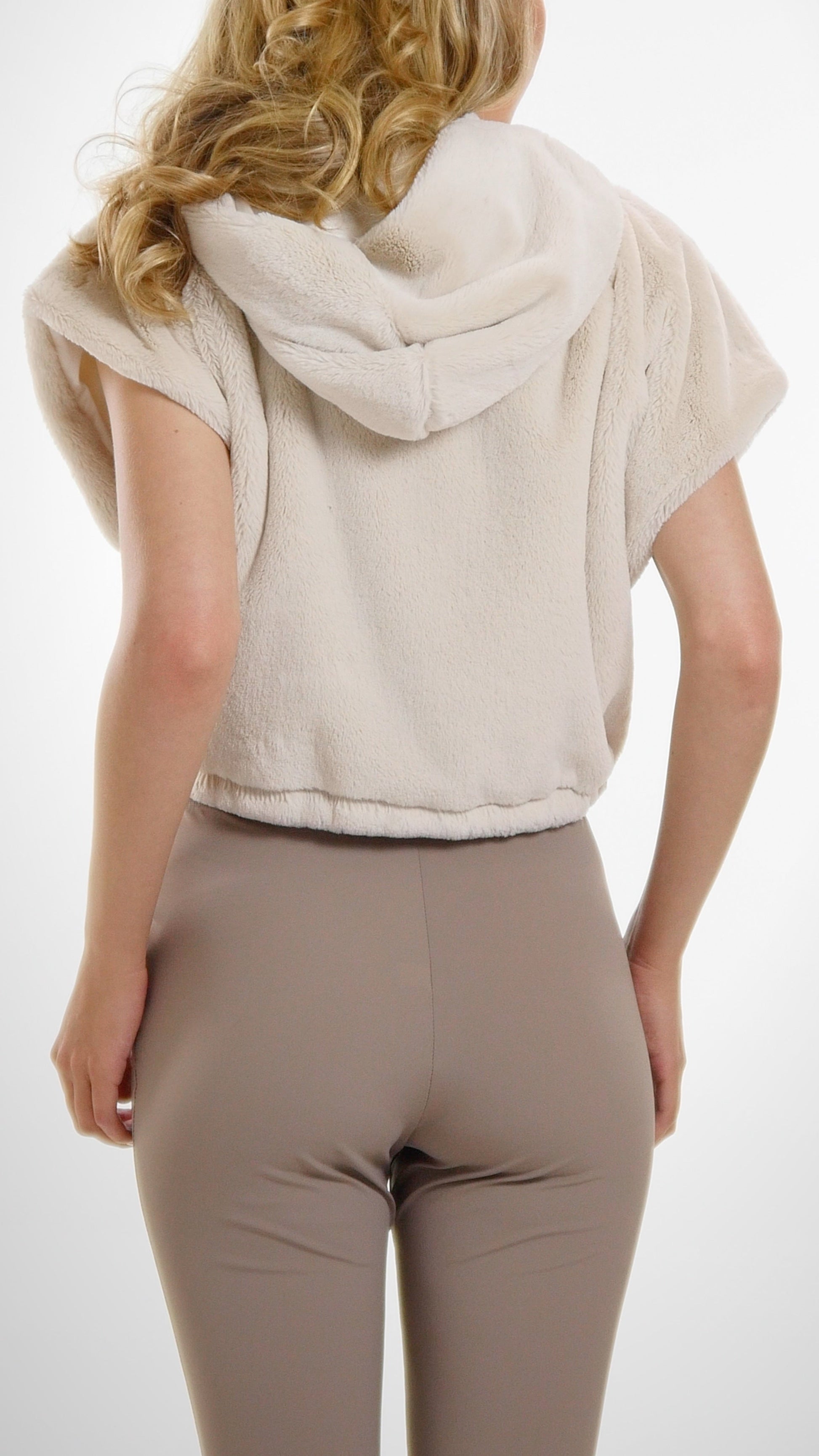 Cropped Faux Fur Casual Hoodie Short Sleeve Zip-up Jacket - Shop Lev