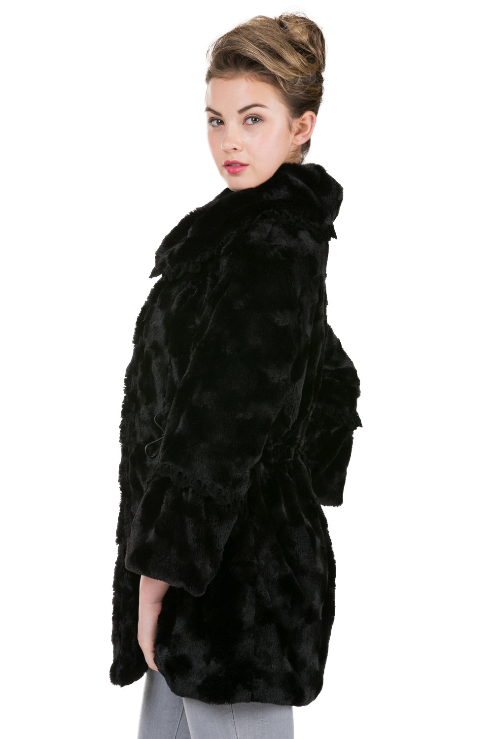 Women's Faux Fur Jacket Coat with Lace Trim - Shop Lev