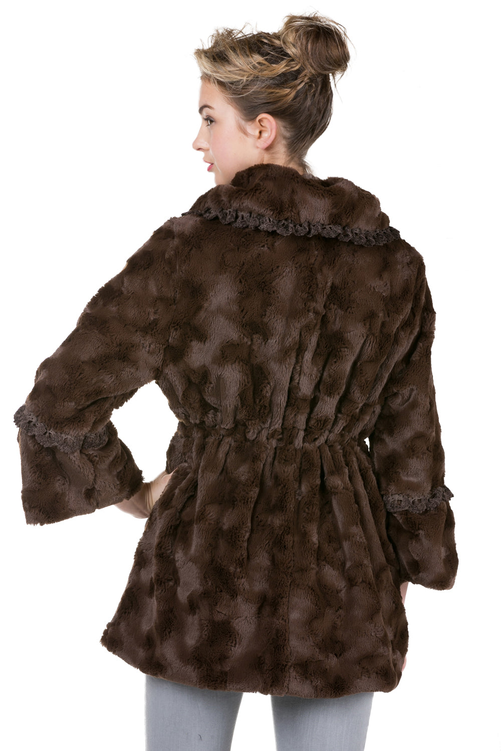 Women's Faux Fur Jacket Coat with Lace Trim - Shop Lev