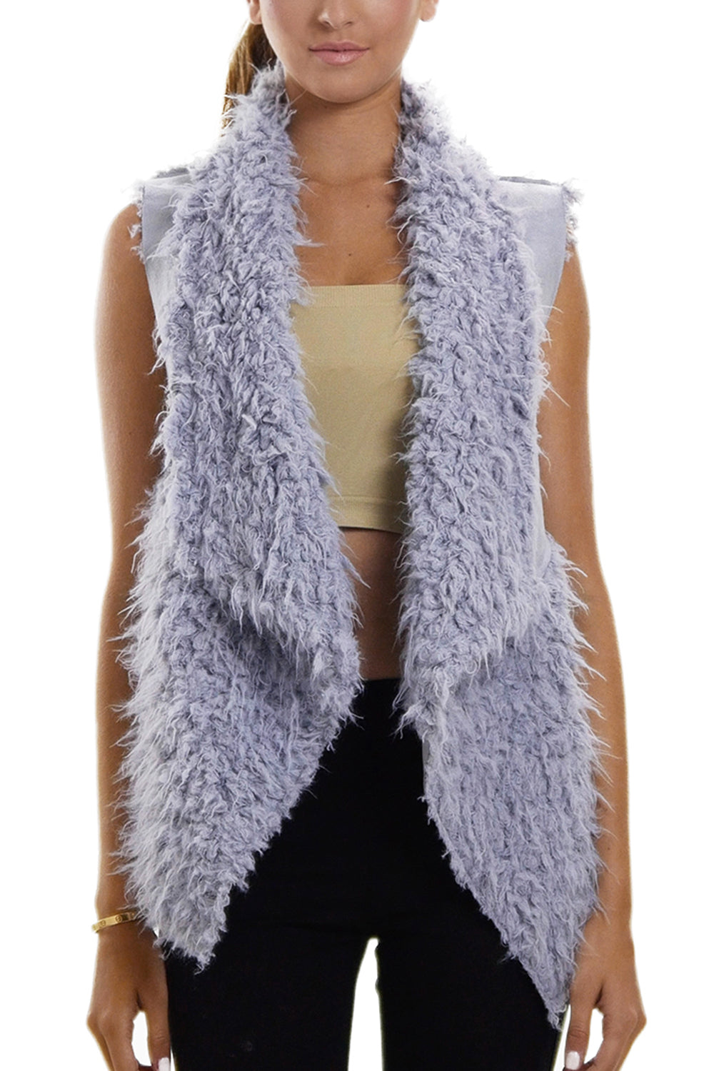 Women's Faux Fur and Synthetic Swede Short Vest - Shop Lev