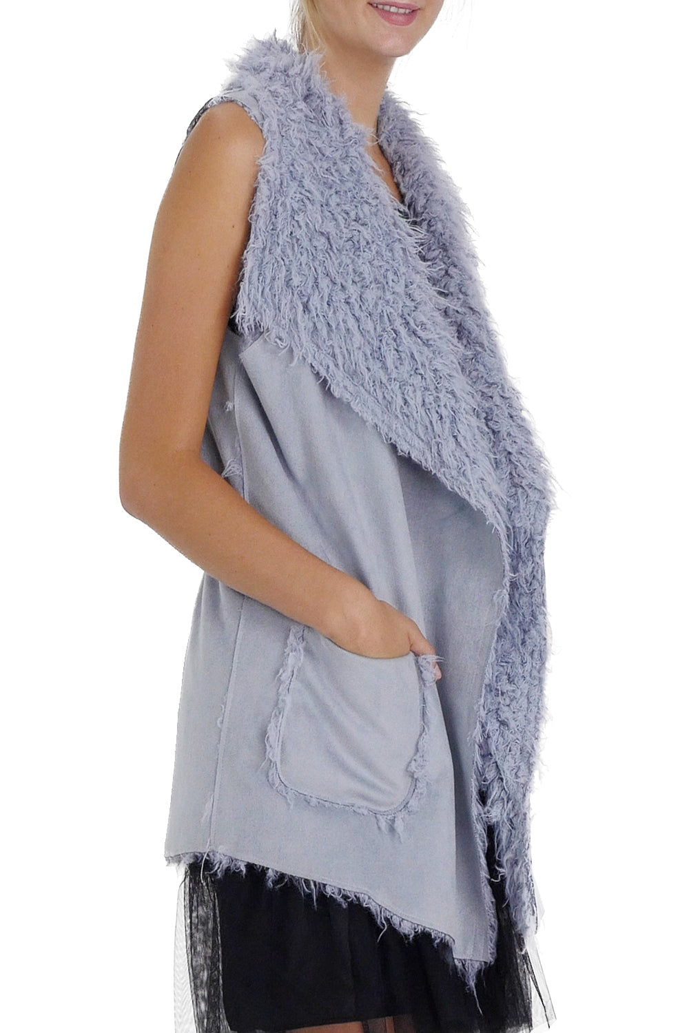 Women's Faux Fur Relexing Vest with Synthetic Swede - Shop Lev
