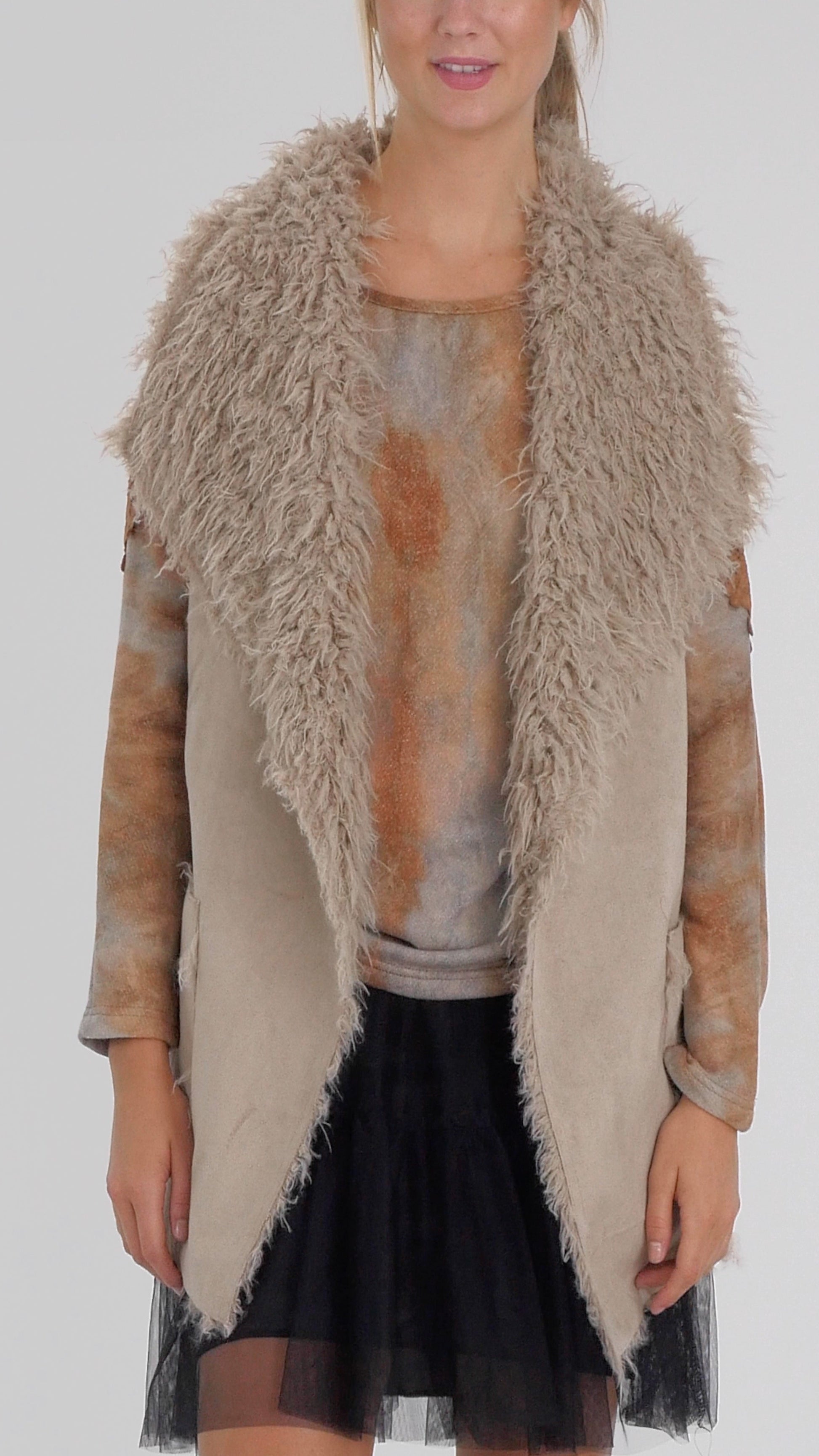 Women's Faux Fur Relexing Vest with Synthetic Swede - Shop Lev