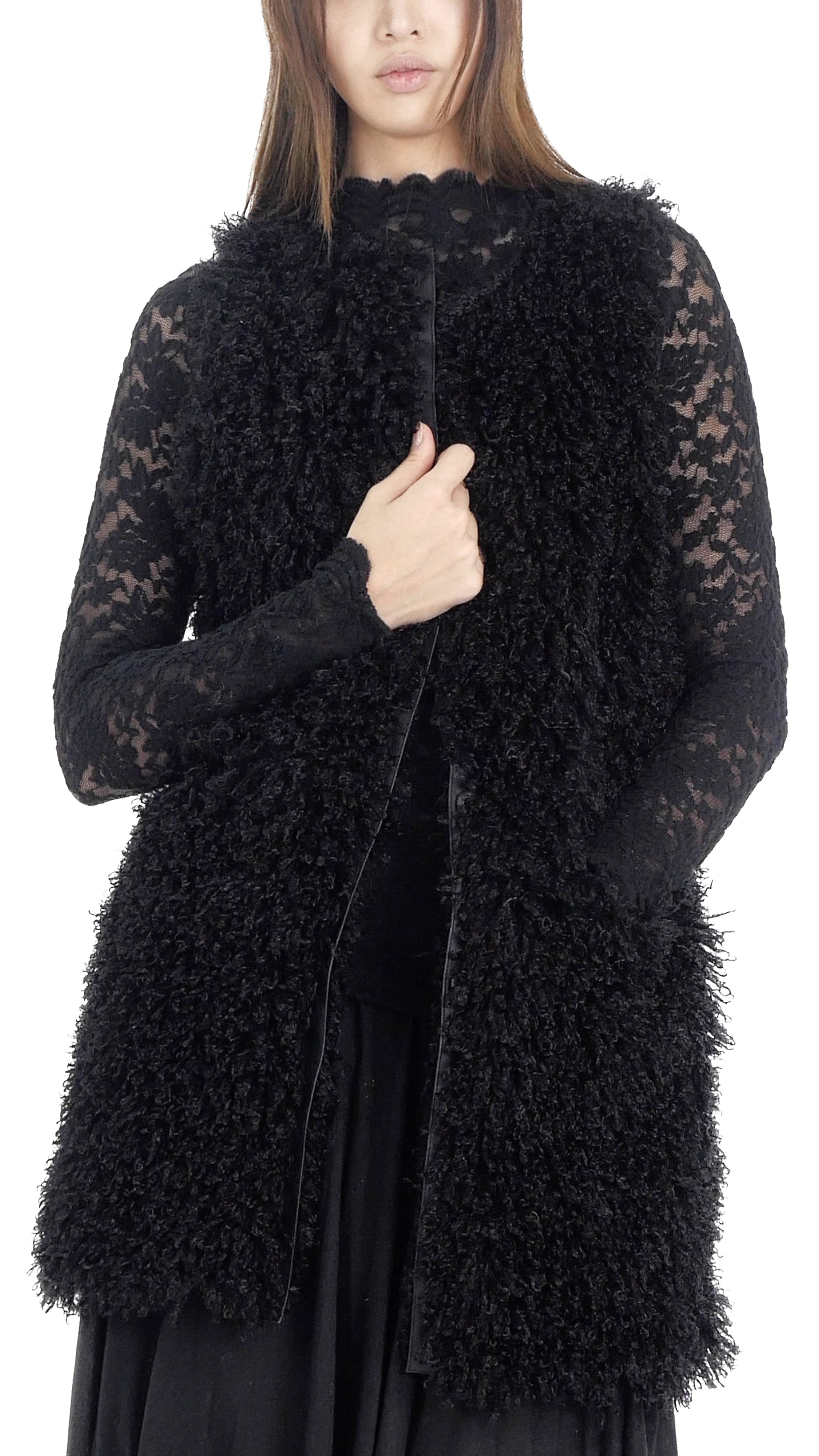 Puddle Faux Fur Button Down Midi Vest - Shop Lev