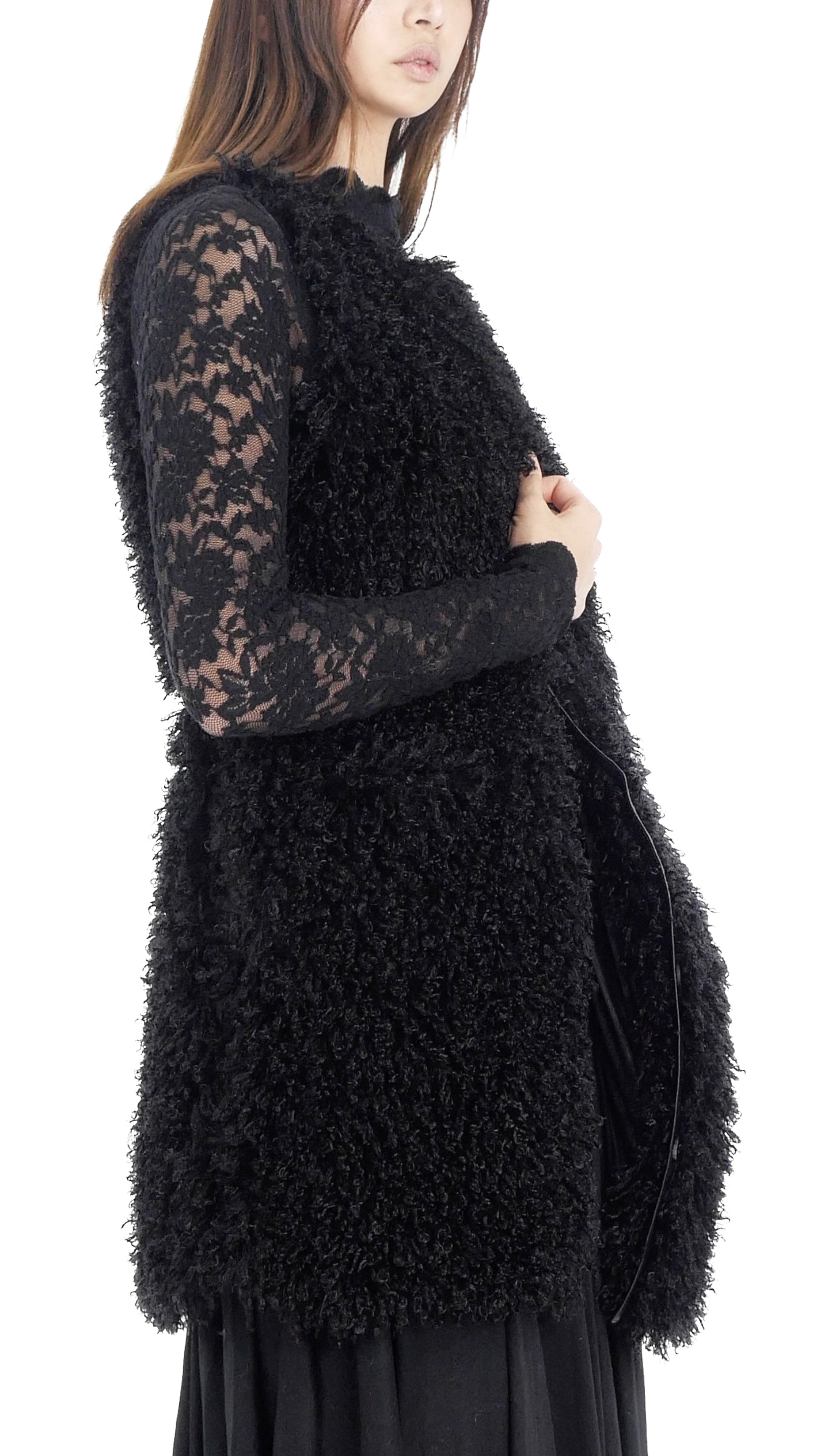 Puddle Faux Fur Button Down Midi Vest - Shop Lev