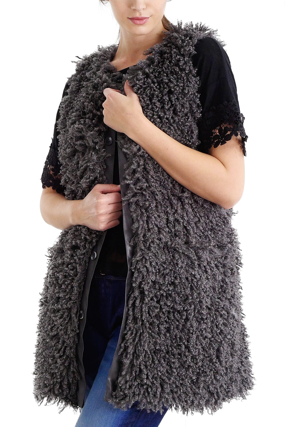 Puddle Faux Fur Button Down Midi Vest - Shop Lev