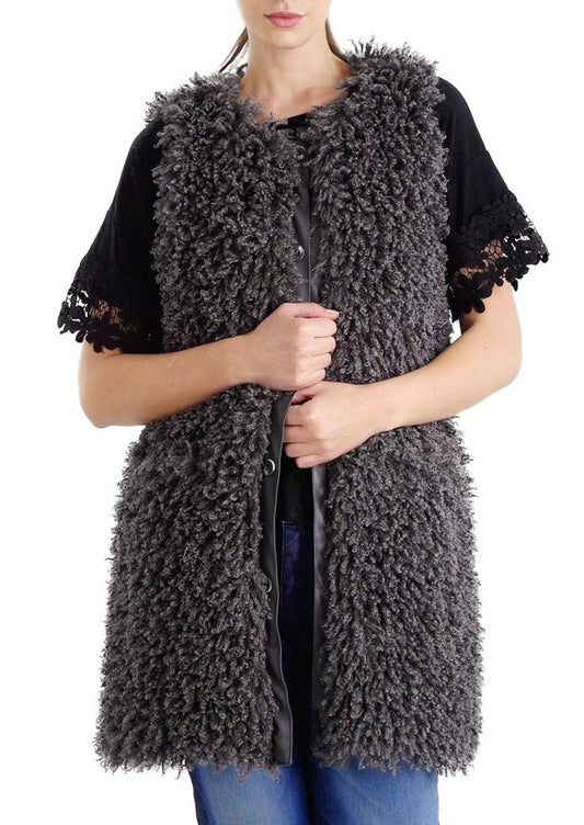 Puddle Faux Fur Button Down Midi Vest - Shop Lev