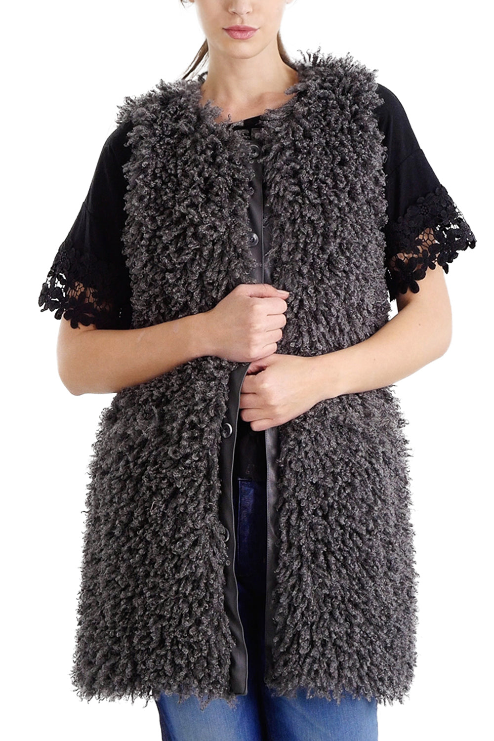 Puddle Faux Fur Button Down Midi Vest - Shop Lev