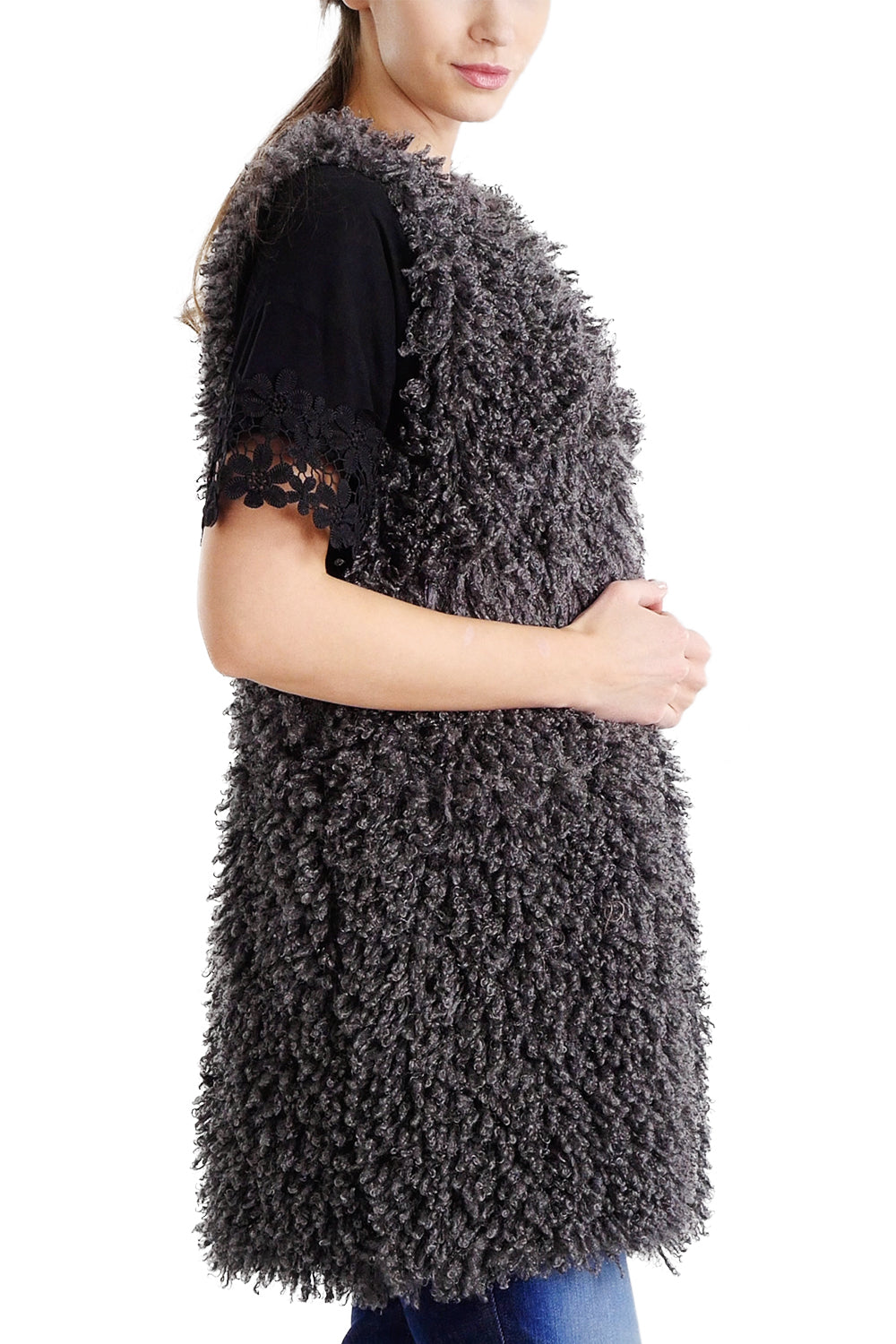 Puddle Faux Fur Button Down Midi Vest - Shop Lev