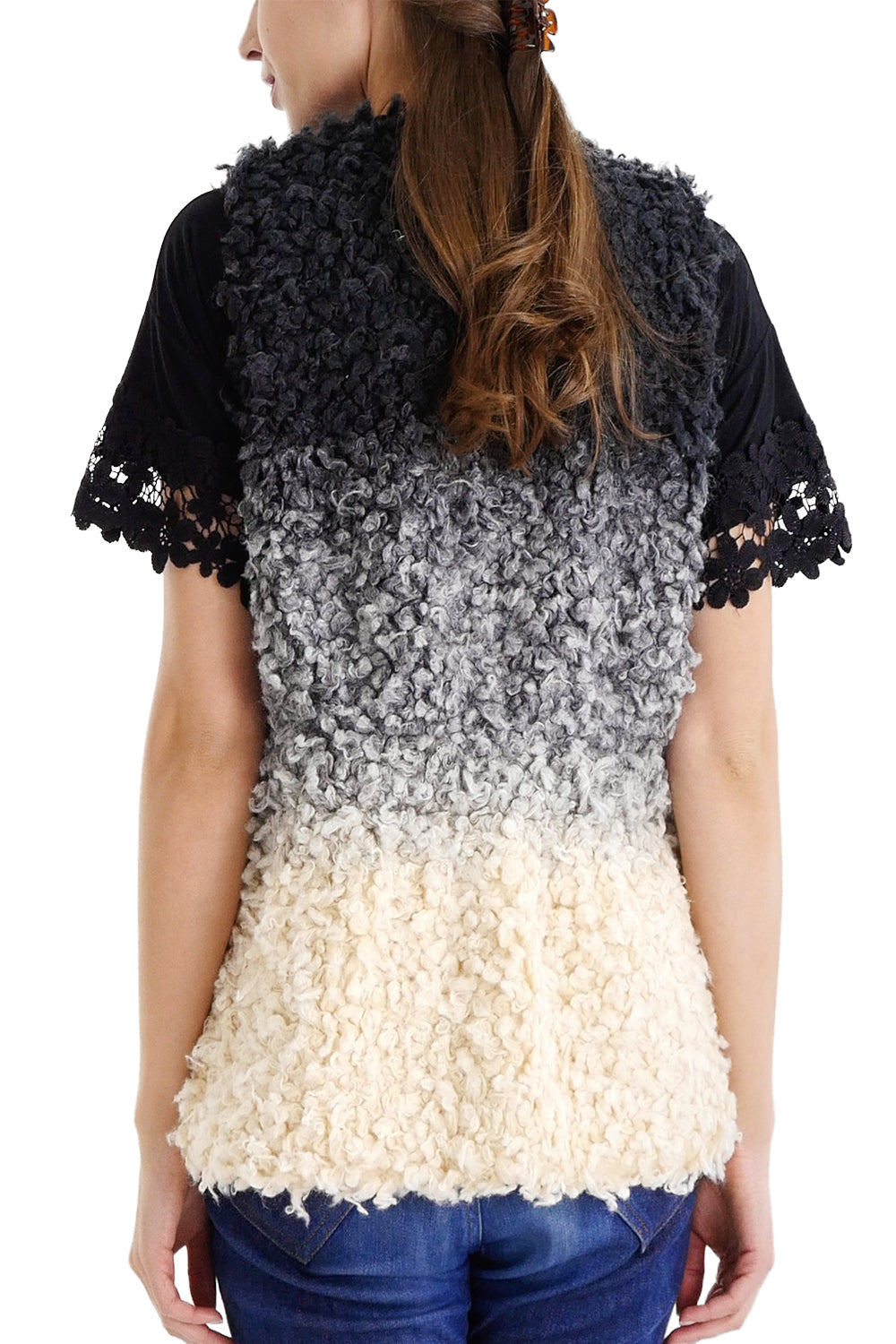 Sheep Faux Fur Ombre Open Vest - Shop Lev