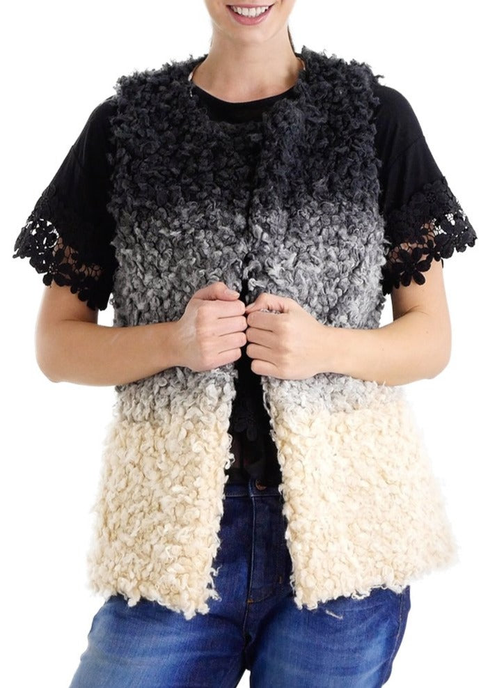 Sheep Faux Fur Ombre Open Vest - Shop Lev