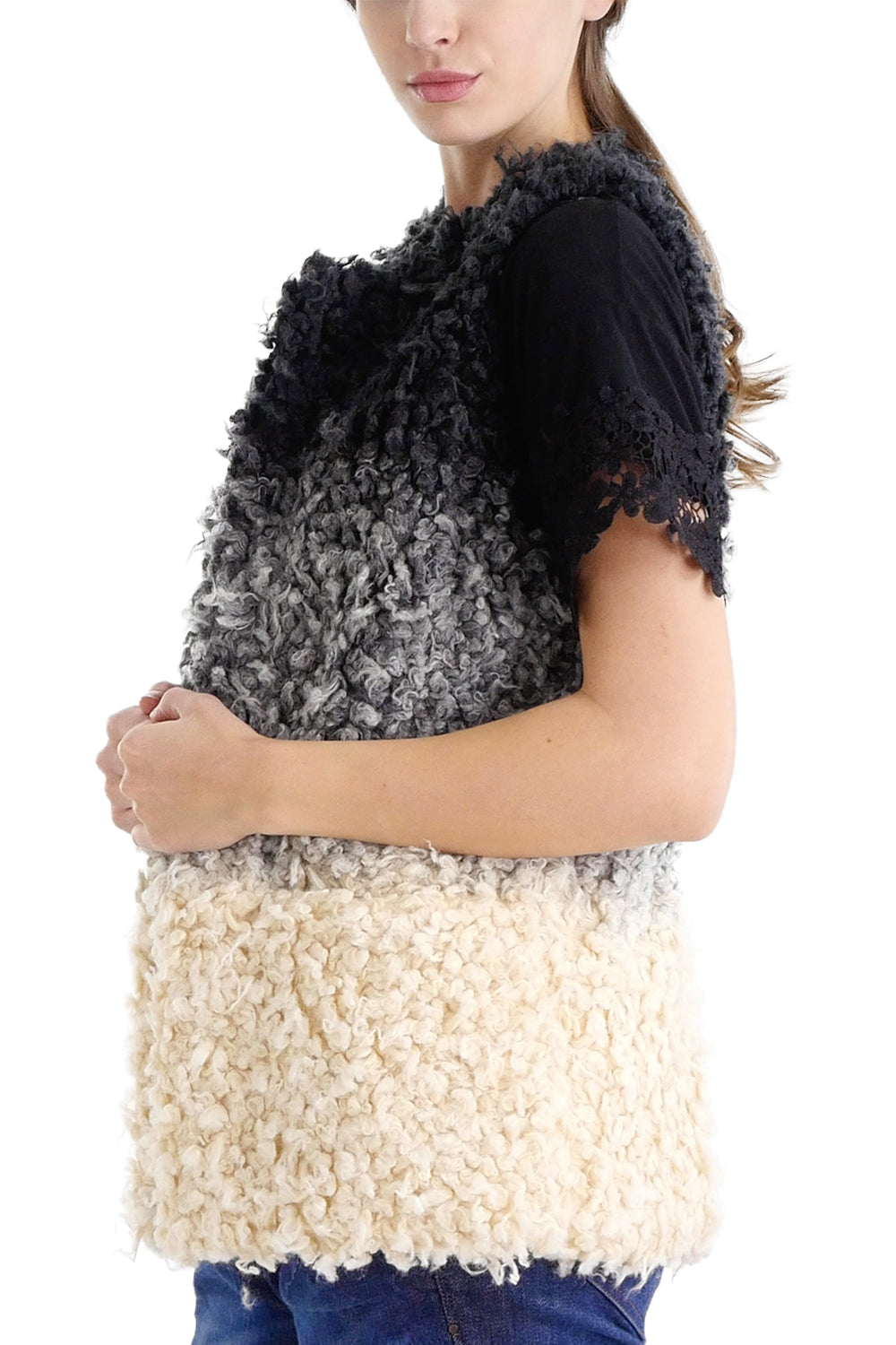 Sheep Faux Fur Ombre Open Vest - Shop Lev