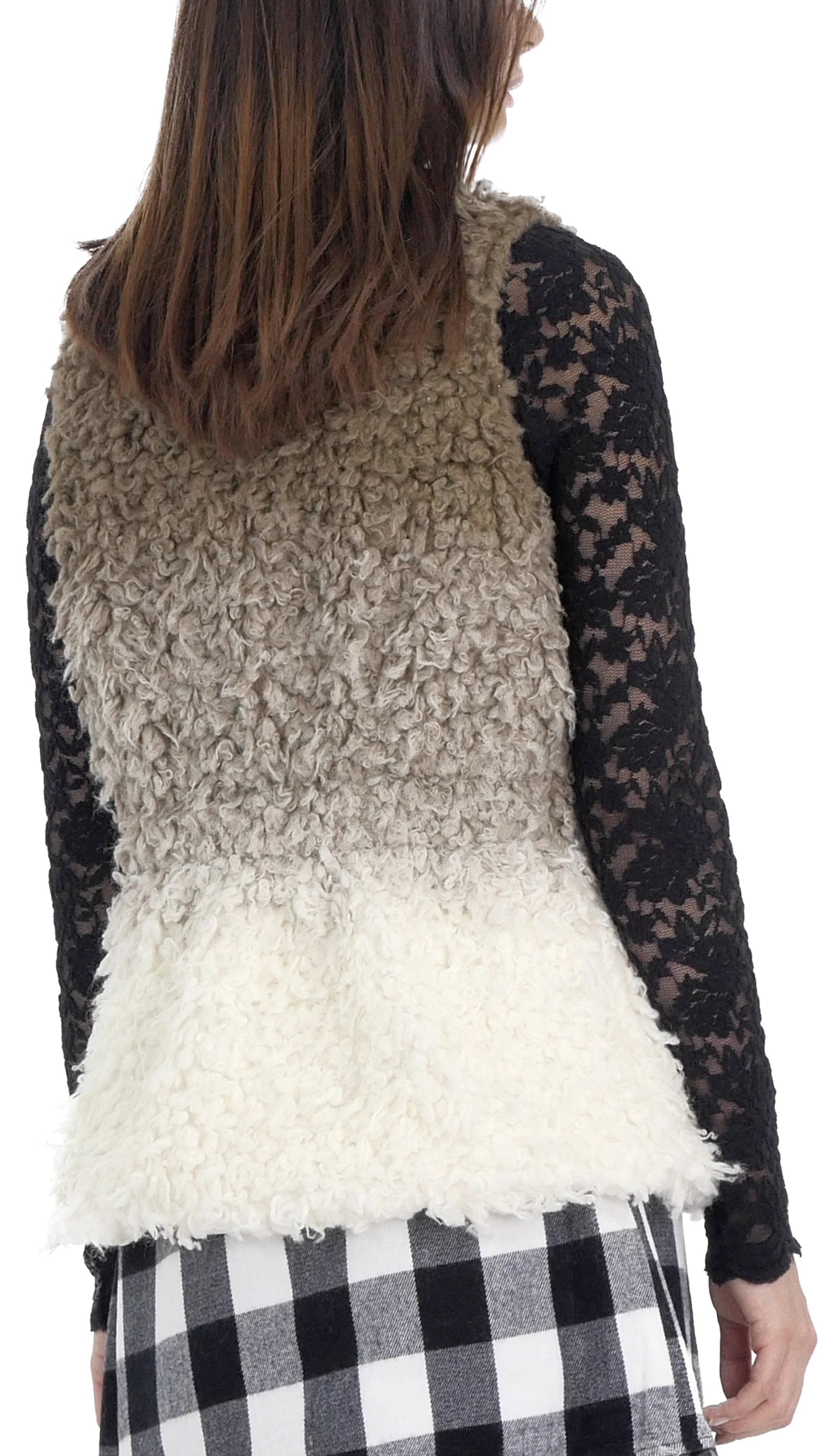Sheep Faux Fur Ombre Open Vest - Shop Lev