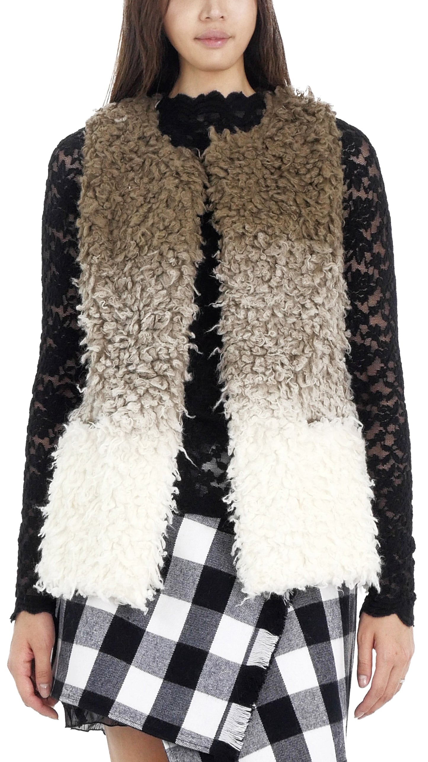 Sheep Faux Fur Ombre Open Vest - Shop Lev
