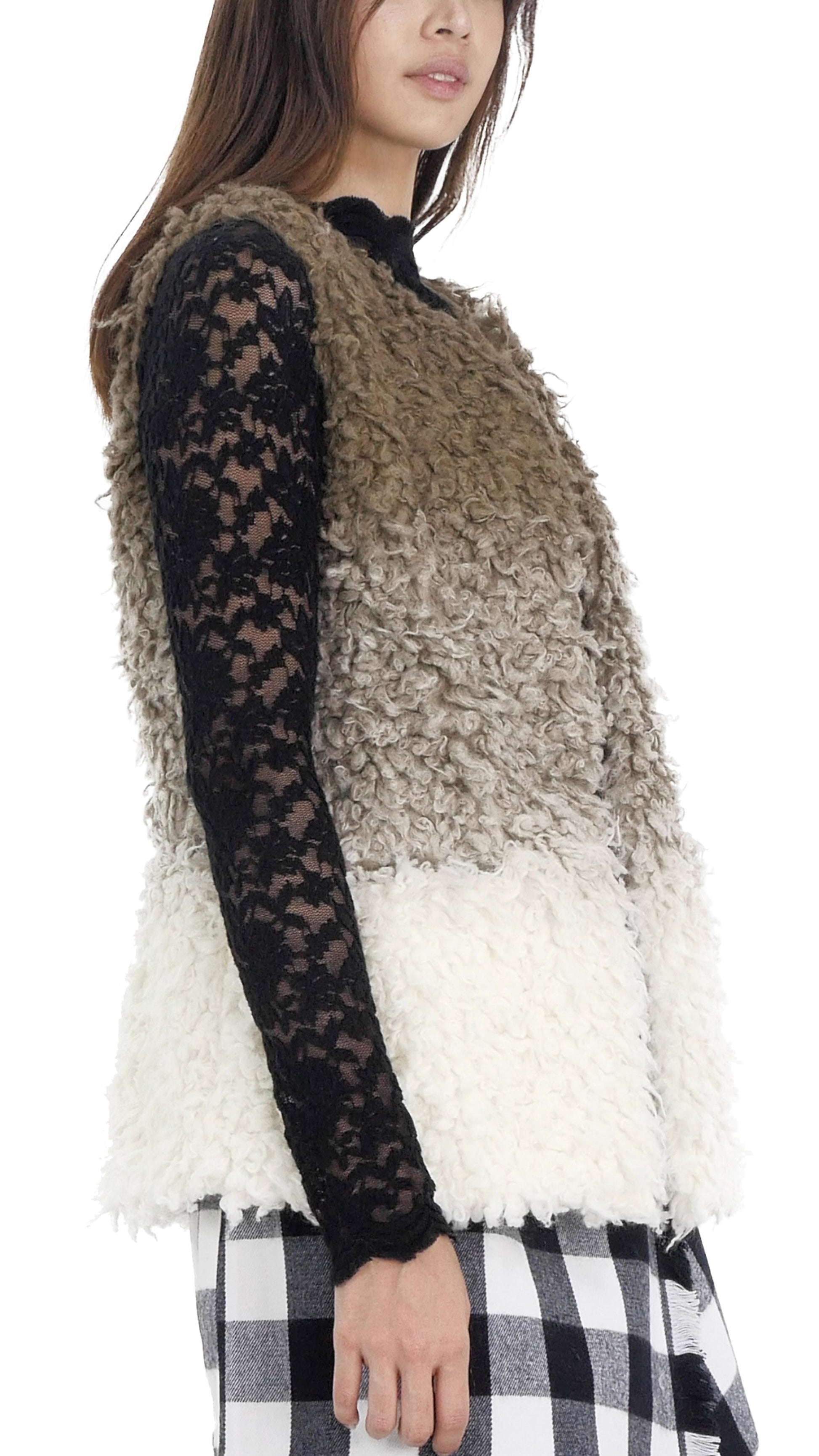 Sheep Faux Fur Ombre Open Vest - Shop Lev