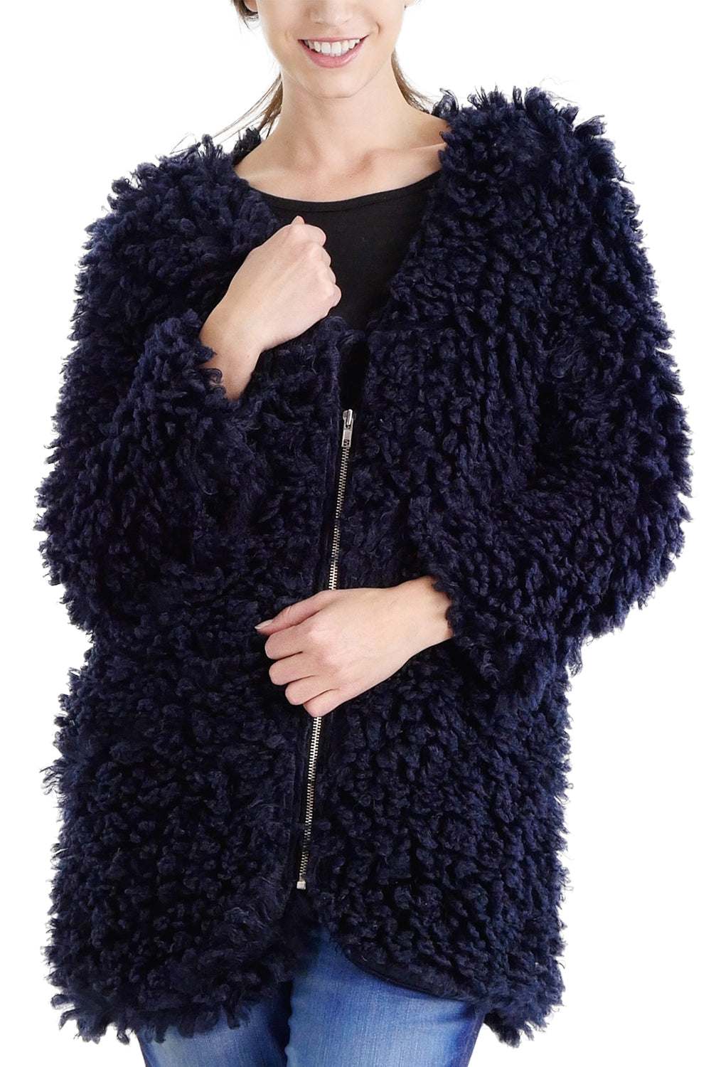 Soft Poodle Faxu Fur Zip-up Jacket - Shop Lev