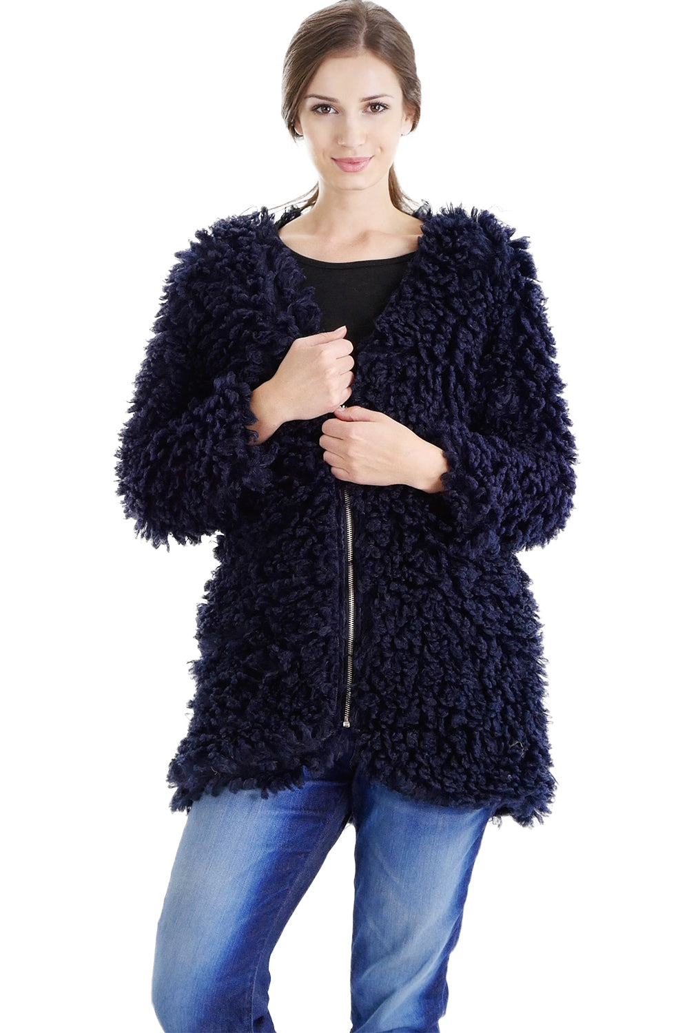 Soft Poodle Faxu Fur Zip-up Jacket - Shop Lev