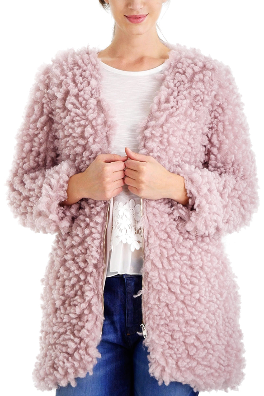 Soft Poodle Faxu Fur Zip-up Jacket - Shop Lev