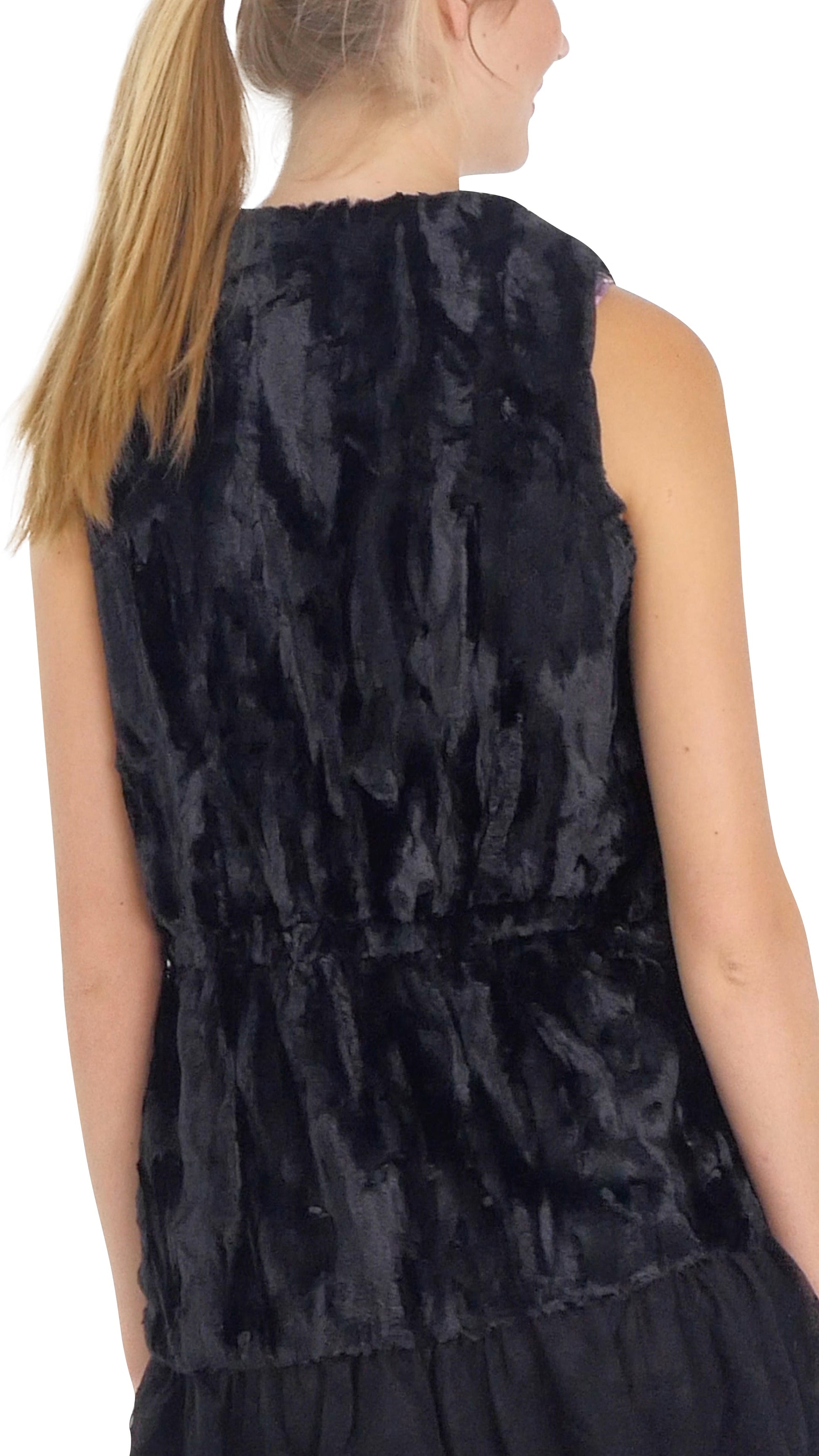 Faux Fur Open Vest with Lace Trim - Shop Lev