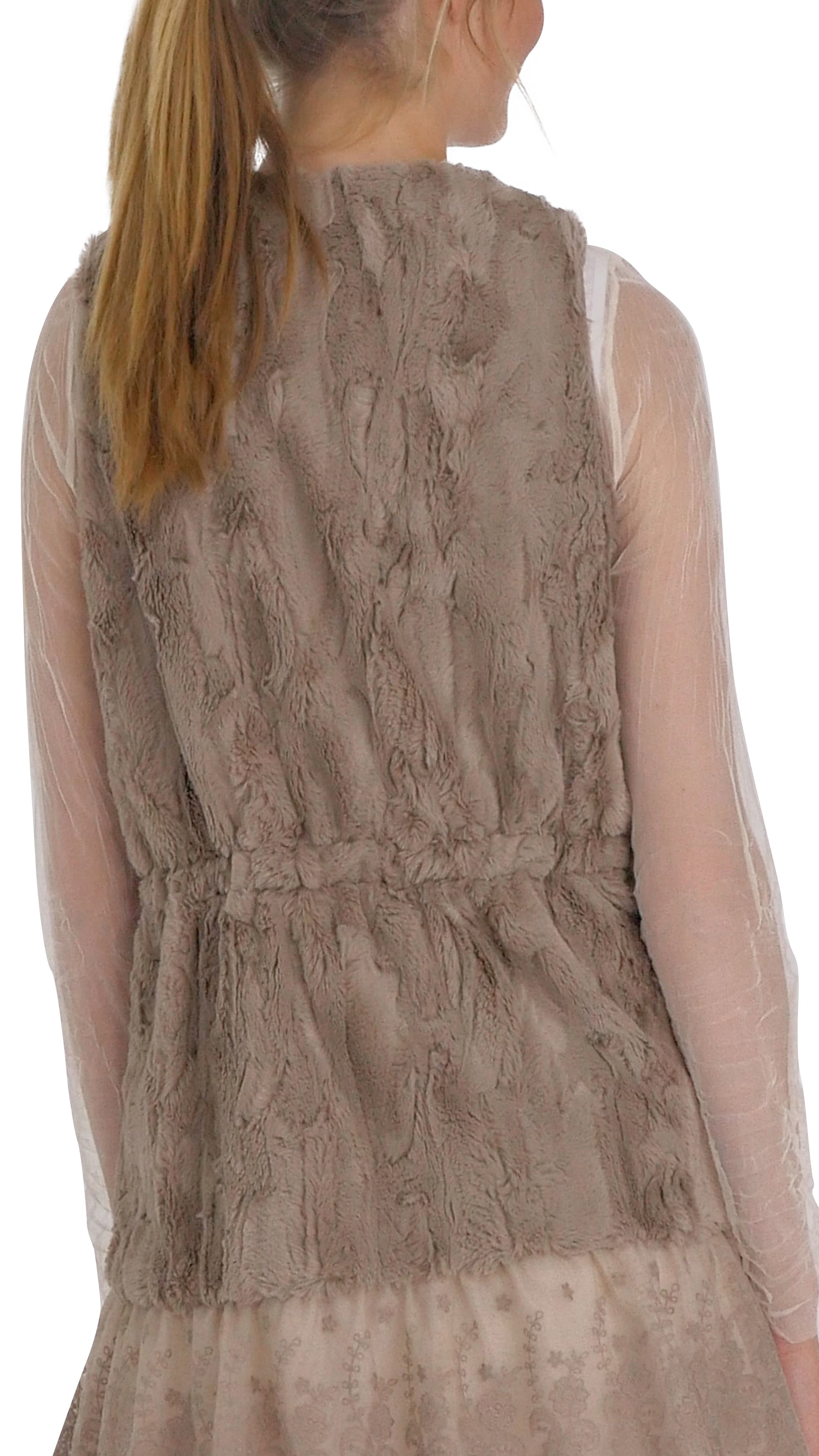 Faux Fur Open Vest with Lace Trim - Shop Lev