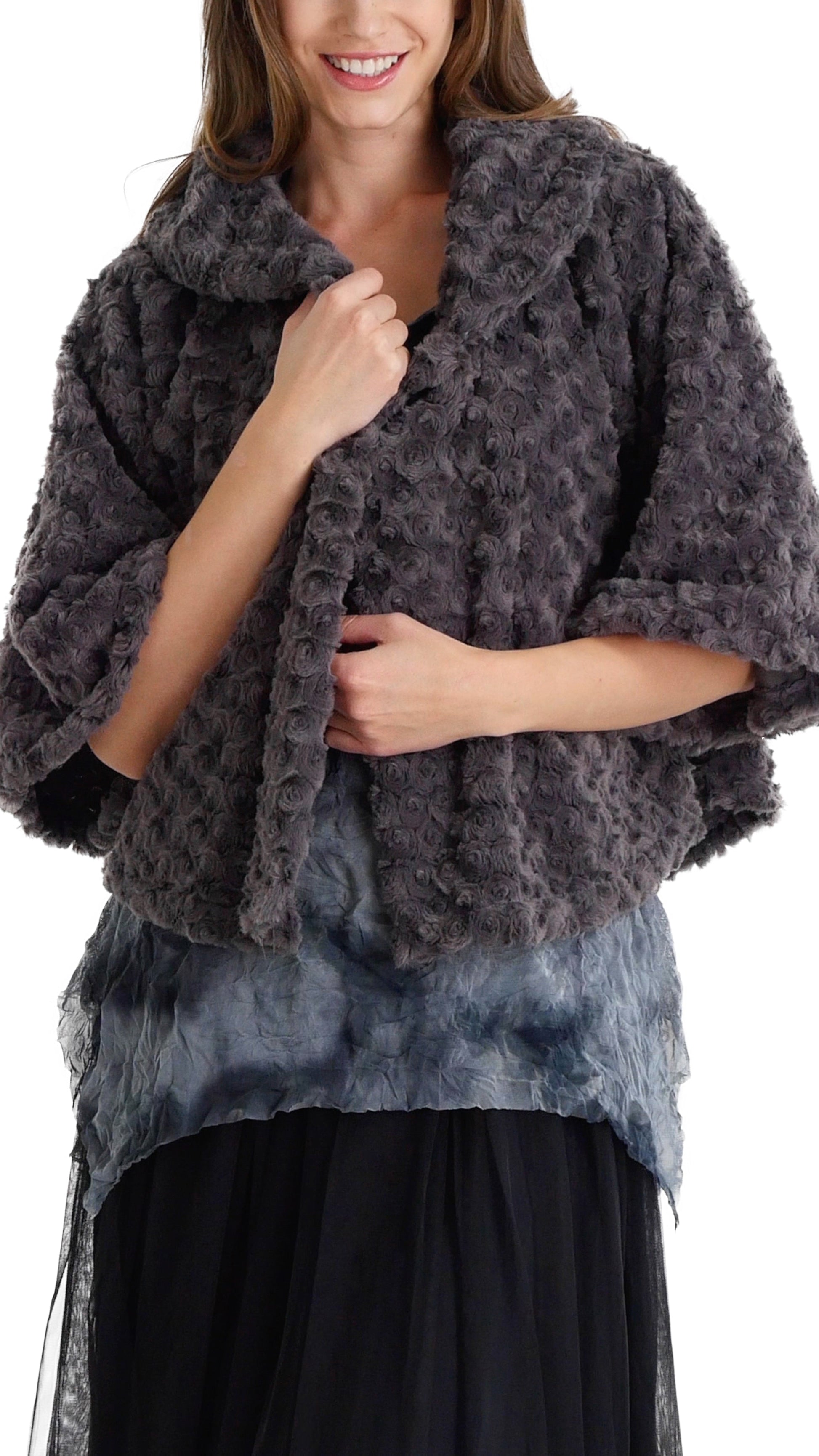 Rossette Faux Fur Cape Jacket - Shop Lev