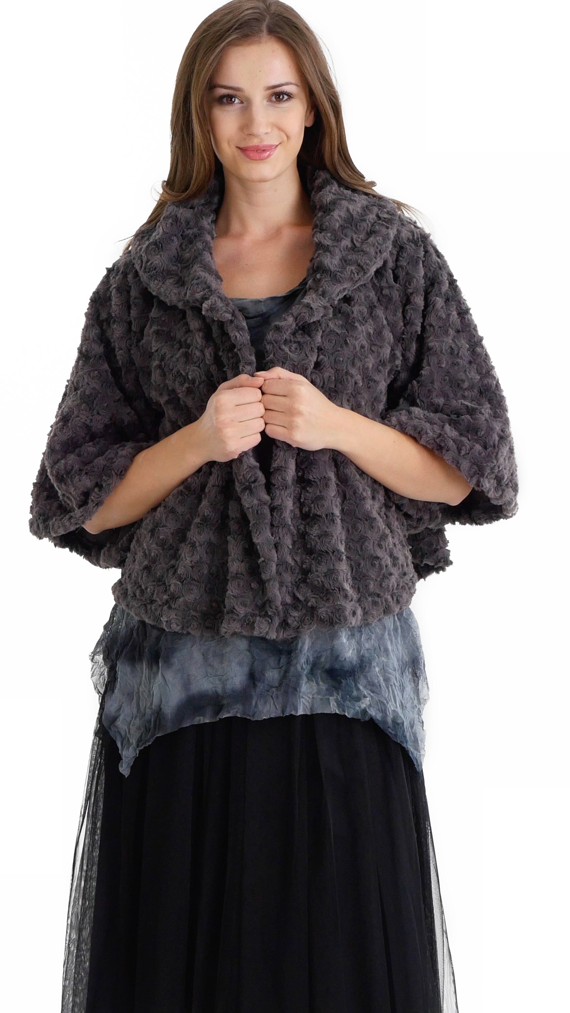 Rossette Faux Fur Cape Jacket - Shop Lev