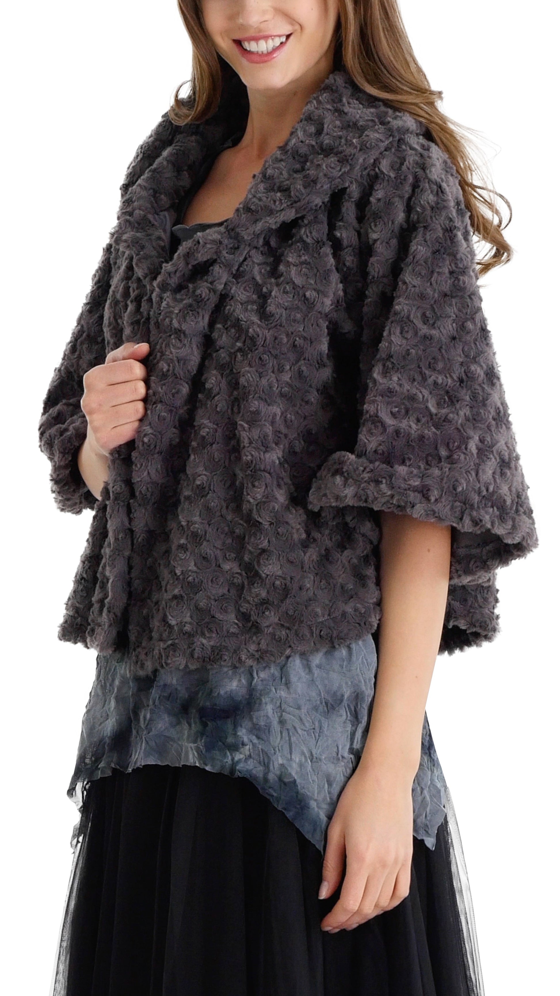 Rossette Faux Fur Cape Jacket - Shop Lev