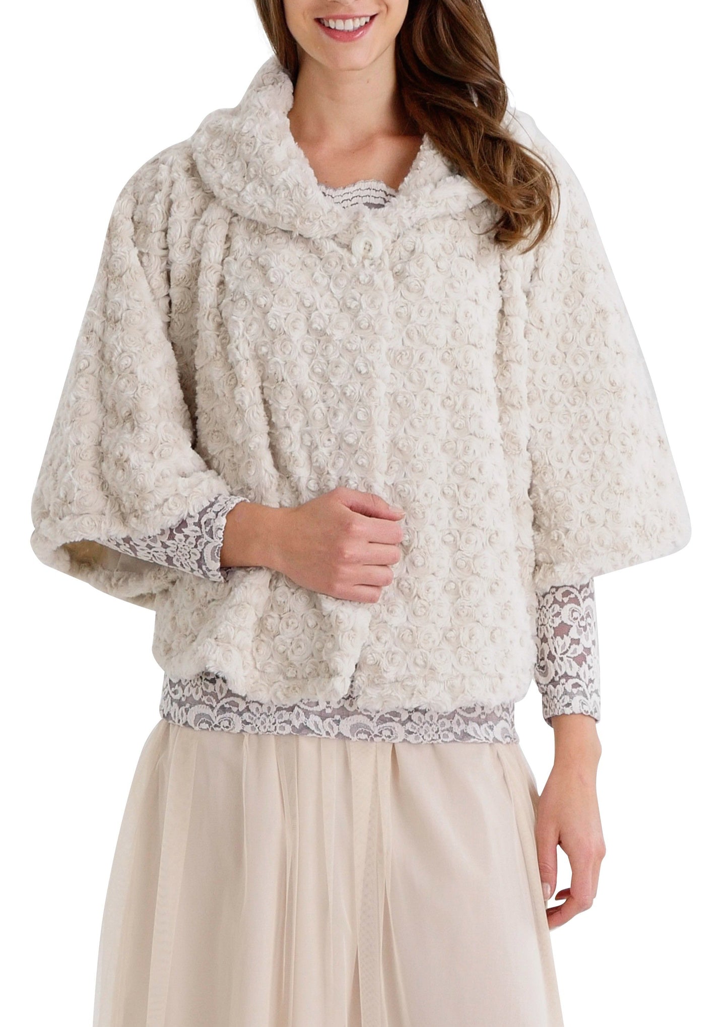 Rossette Faux Fur Cape Jacket - Shop Lev