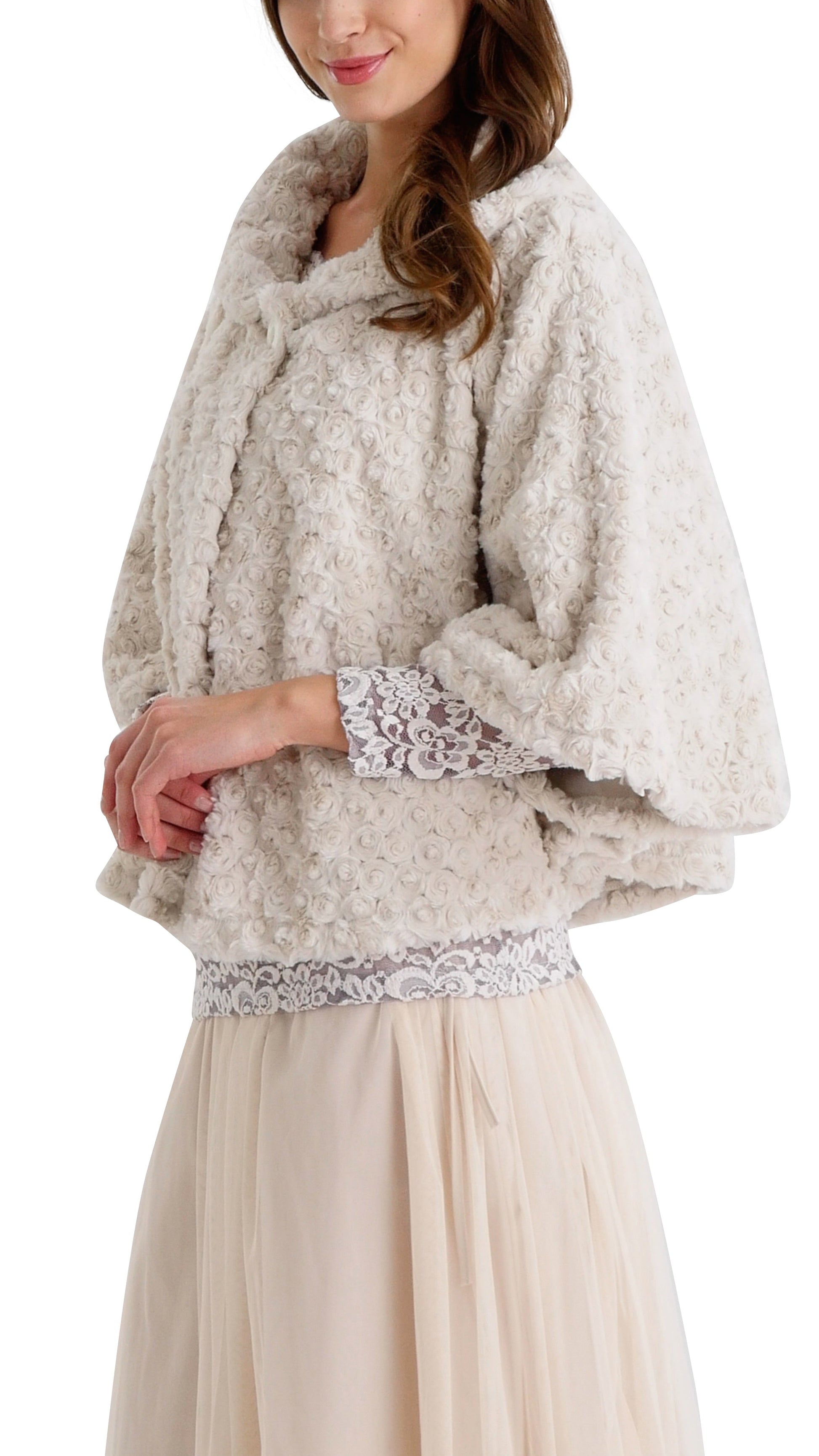 Rossette Faux Fur Cape Jacket - Shop Lev