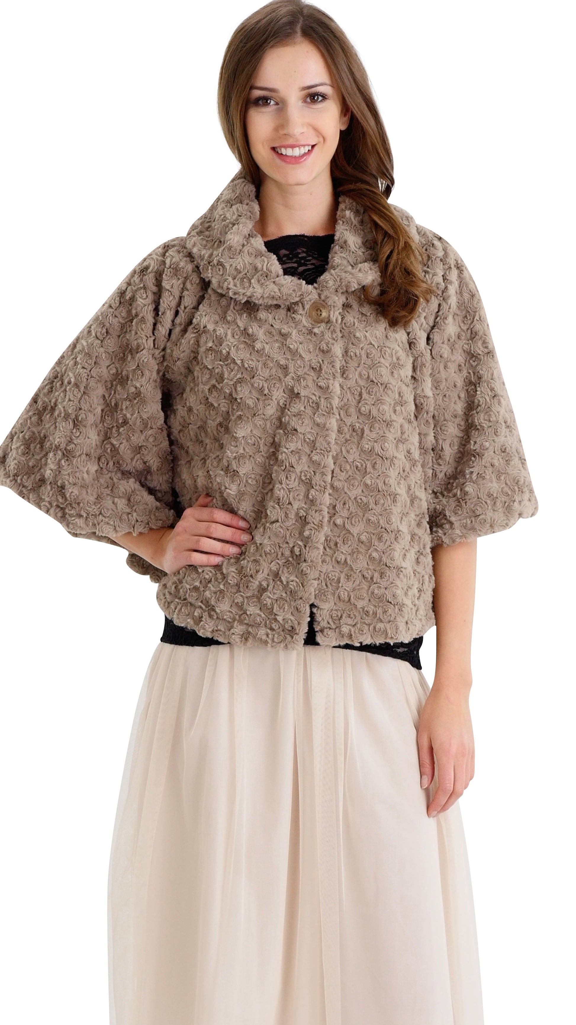 Rossette Faux Fur Cape Jacket - Shop Lev