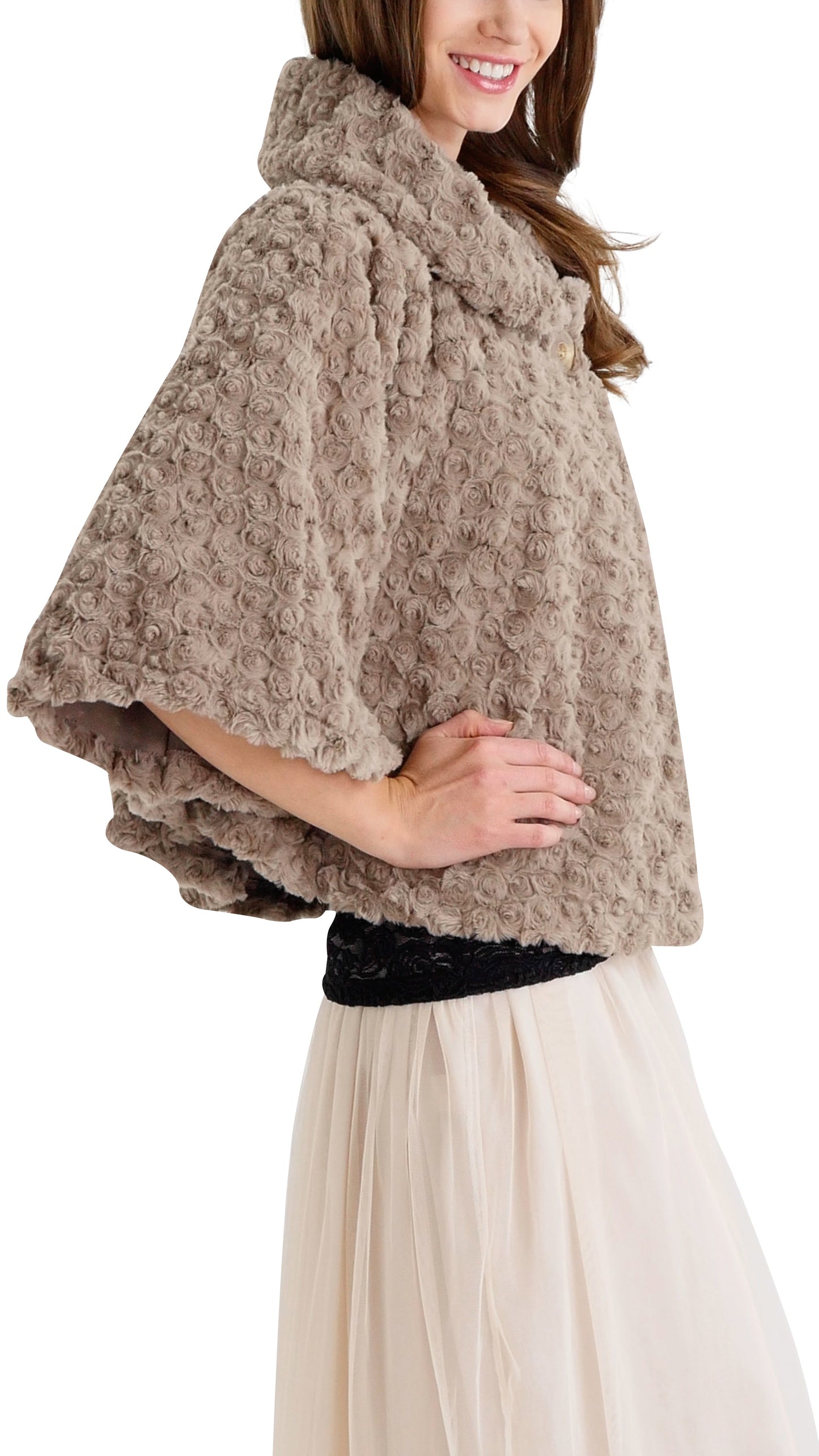 Rossette Faux Fur Cape Jacket - Shop Lev