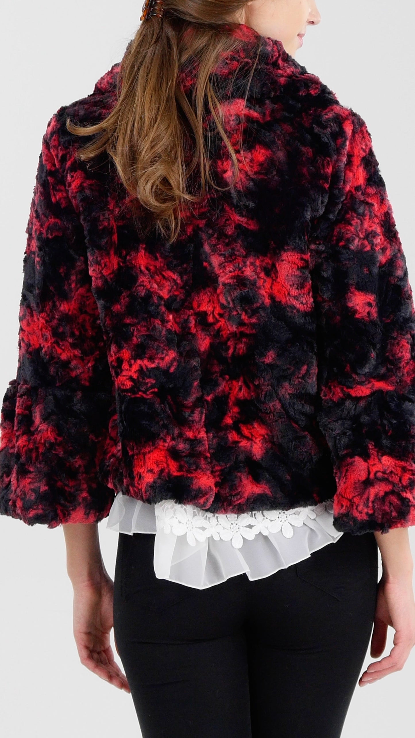 Faux Fur Tie-Dye Peter Pan Collar Jacket - Shop Lev