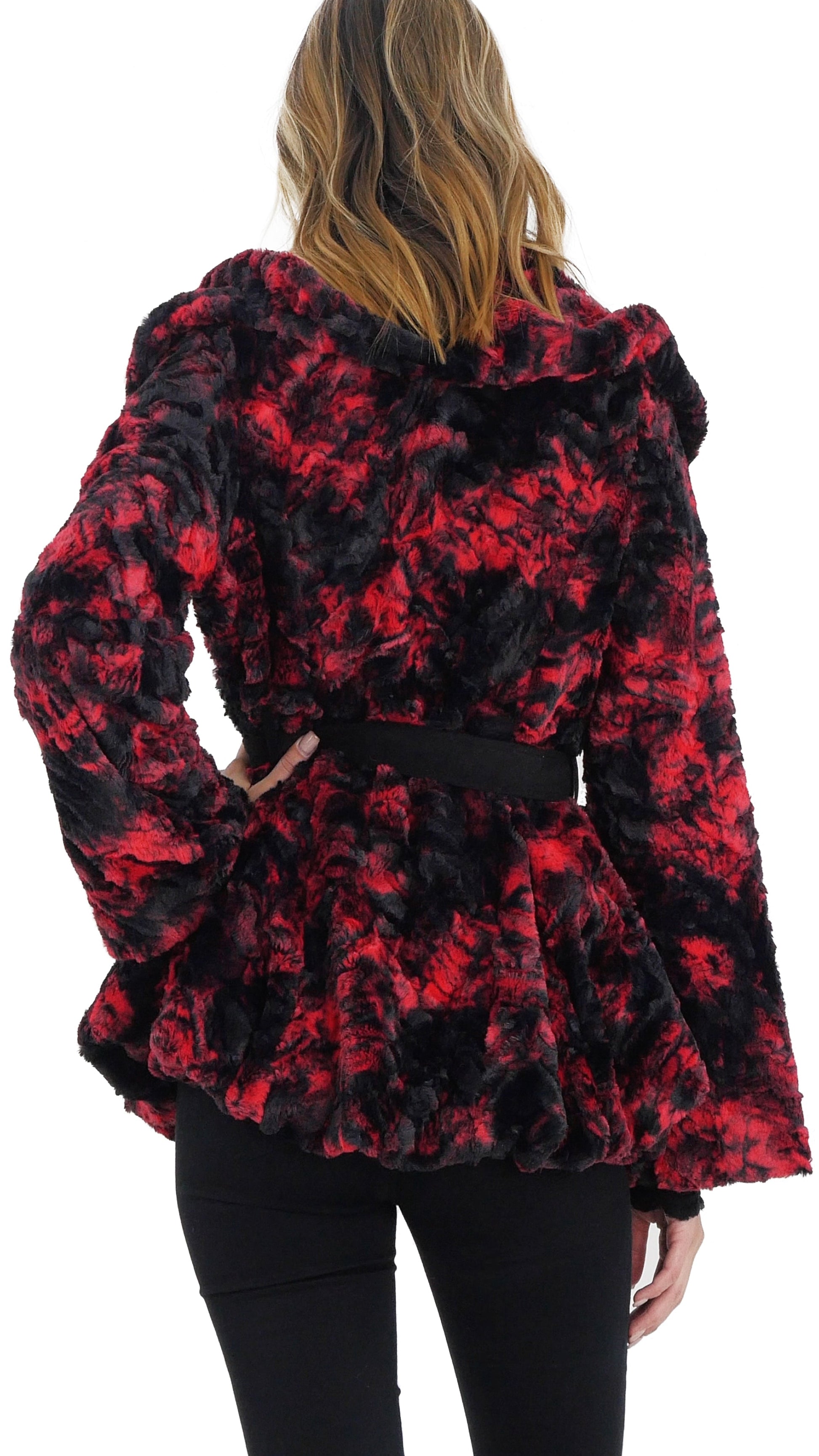 Faux Fur Tie-Dye Jacket with Belt - Shop Lev