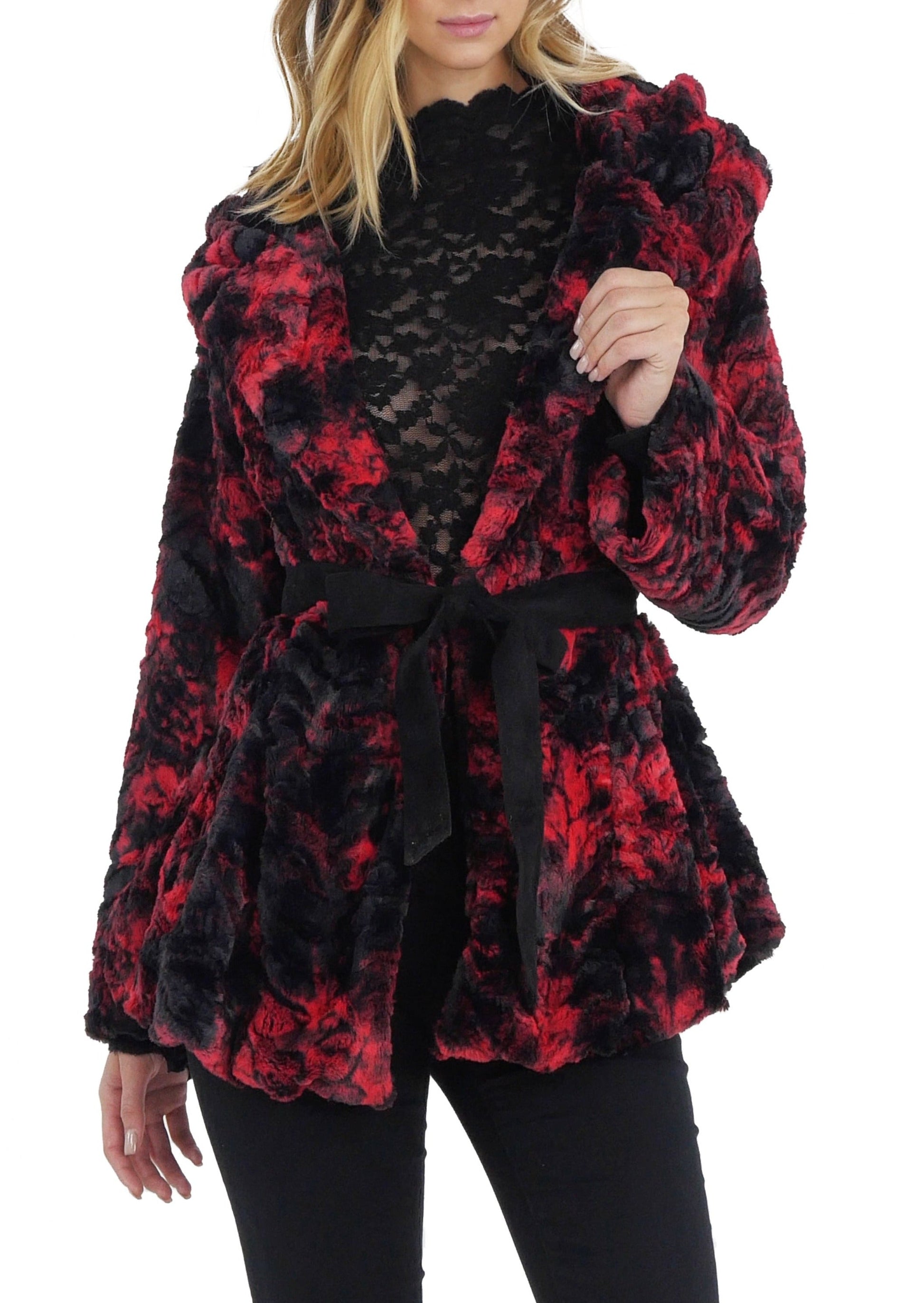 Faux Fur Tie-Dye Jacket with Belt - Shop Lev