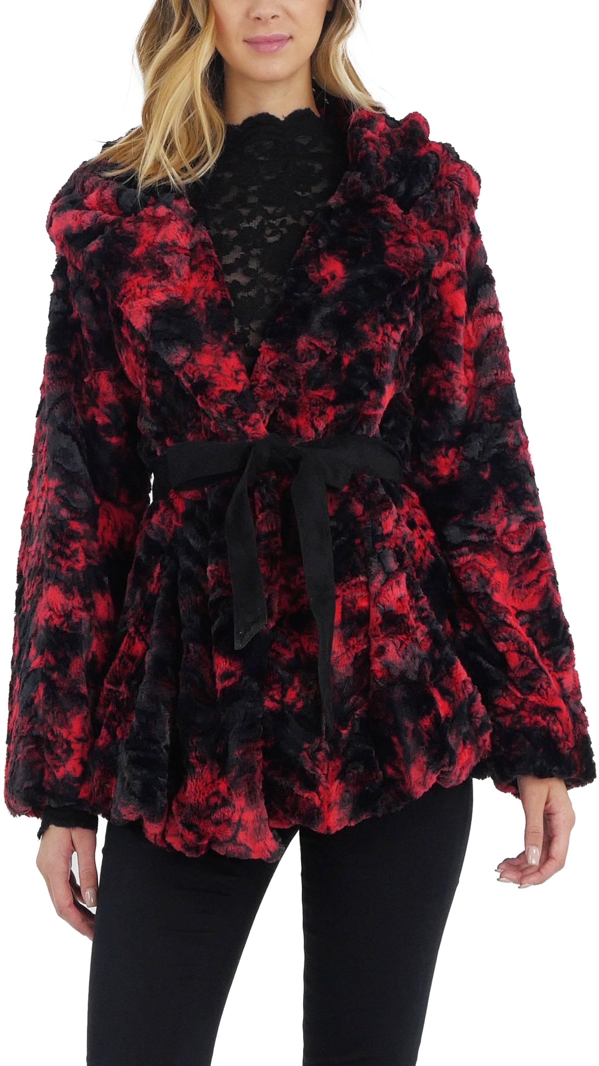 Faux Fur Tie-Dye Jacket with Belt - Shop Lev