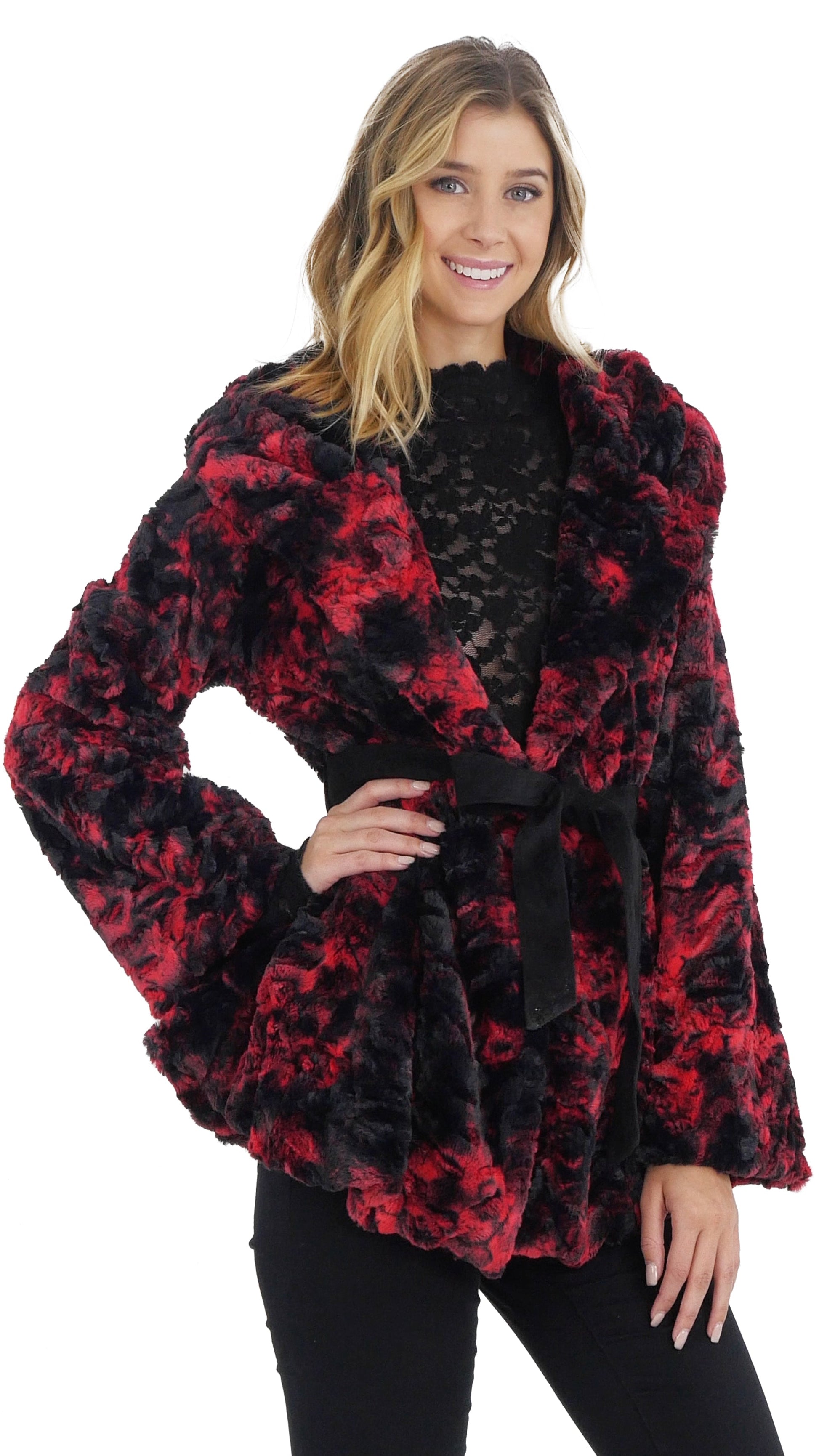 Faux Fur Tie-Dye Jacket with Belt - Shop Lev
