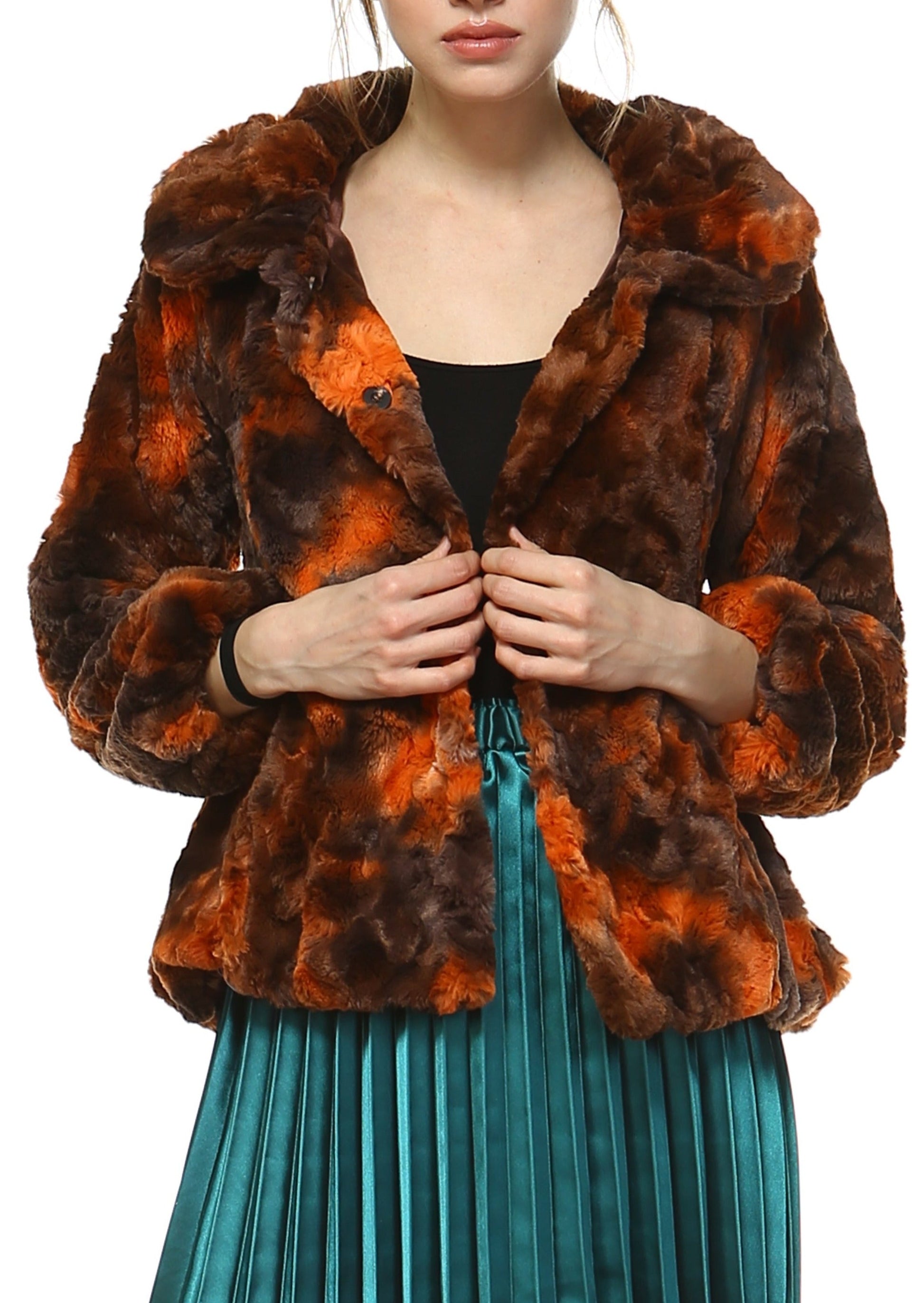 Faux Fur Tie-Dye Rosette Fur Jacket - Shop Lev